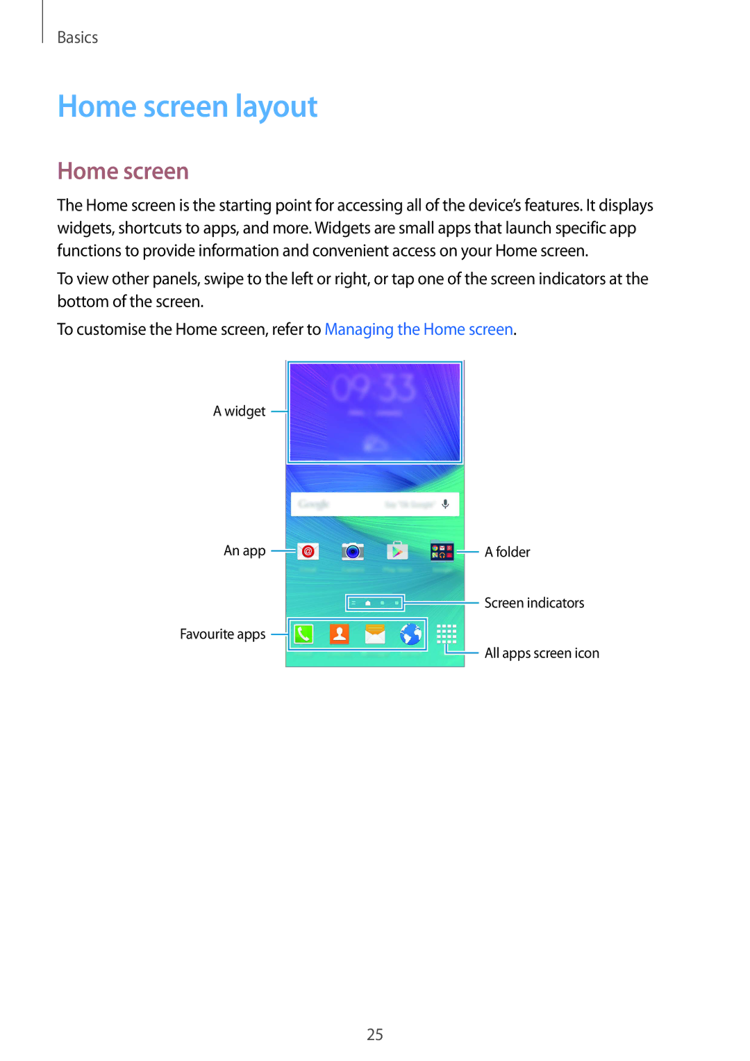 Samsung SM-N910CZWEPRT, SM-N910CZIEEGY, SM-N910CZDEXXV, SM-N910CZWEXXV, SM-N910CZKEXXV, SM-N910CZIEXXV manual Home screen layout 