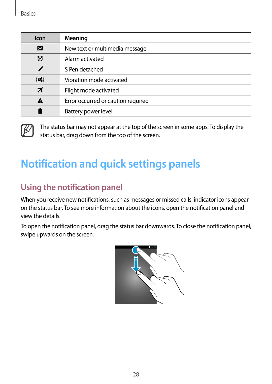 Samsung SM-N910CZKESEB, SM-N910CZIEEGY, SM-N910CZDEXXV Notification and quick settings panels, Using the notification panel 