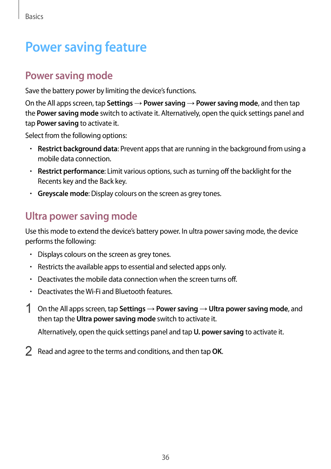 Samsung SM-N910CZKESER, SM-N910CZIEEGY, SM-N910CZDEXXV Power saving feature, Power saving mode, Ultra power saving mode 