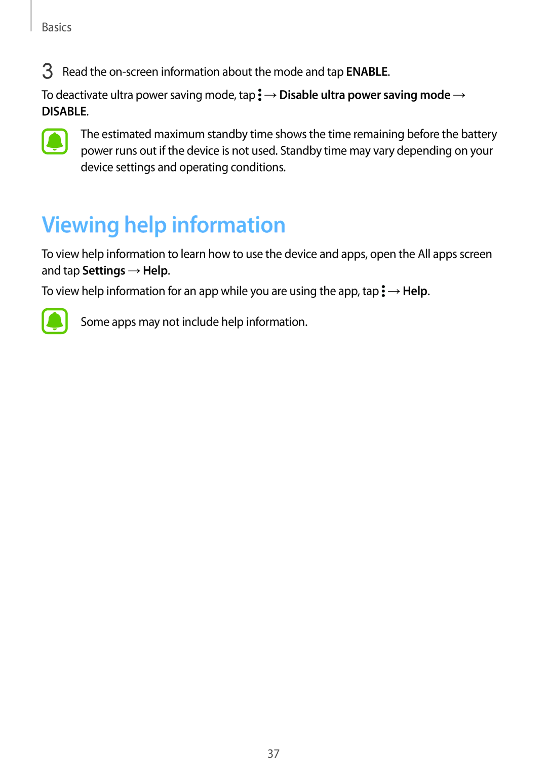 Samsung SM-N910CZWESER, SM-N910CZIEEGY, SM-N910CZDEXXV, SM-N910CZWEXXV, SM-N910CZKEXXV manual Viewing help information, Disable 