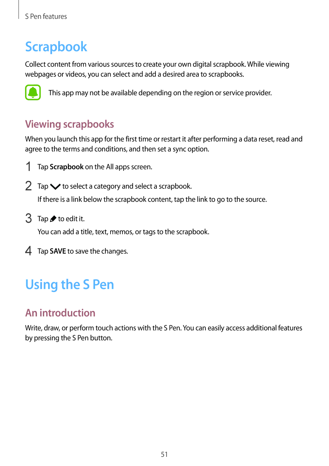 Samsung SM-N910CZWEBGL, SM-N910CZIEEGY, SM-N910CZDEXXV, SM-N910CZWEXXV manual Scrapbook, Using the S Pen, Viewing scrapbooks 