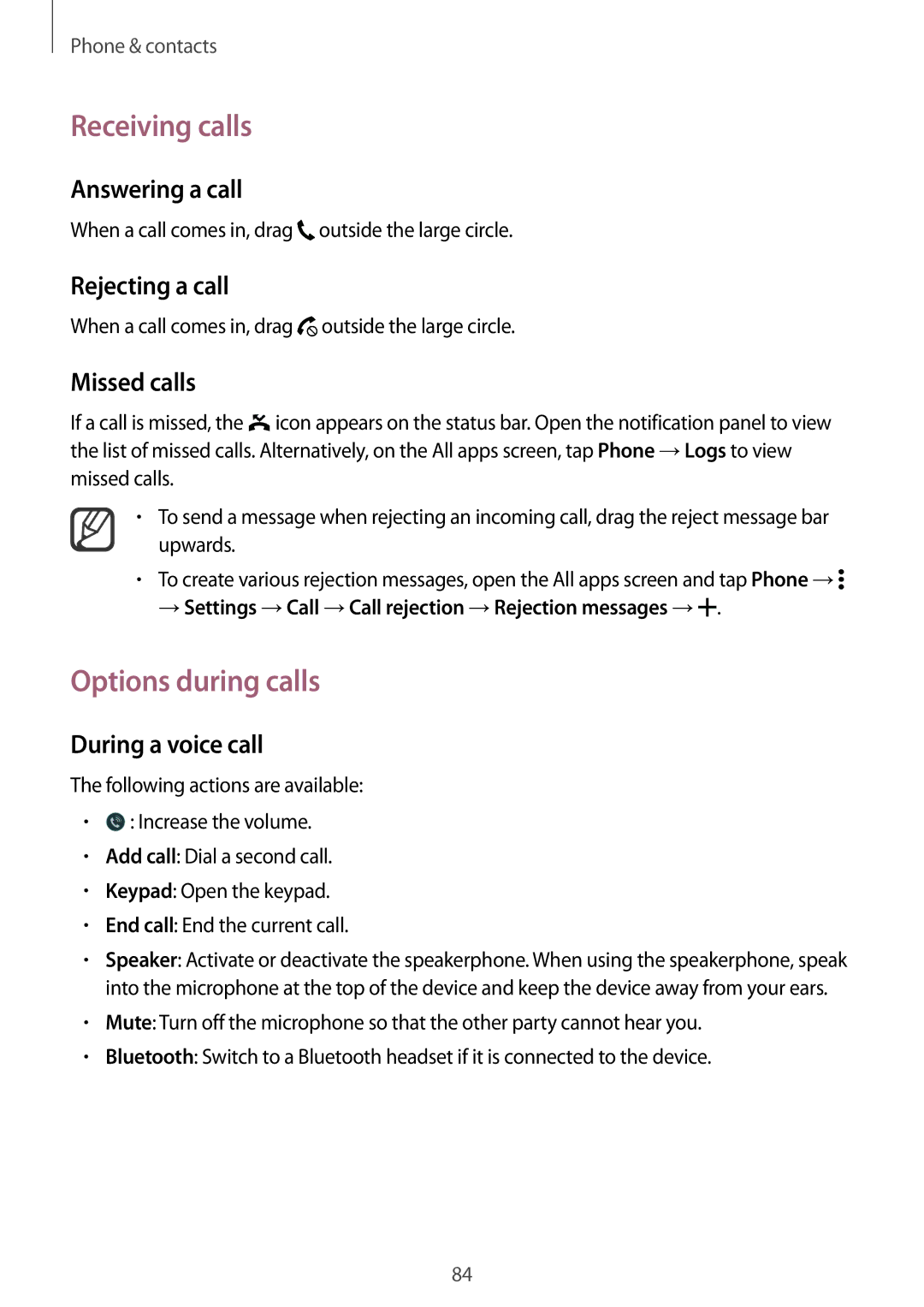 Samsung SM-N910CZIEXXV, SM-N910CZIEEGY, SM-N910CZDEXXV, SM-N910CZWEXXV, SM-N910CZKEXXV Receiving calls, Options during calls 