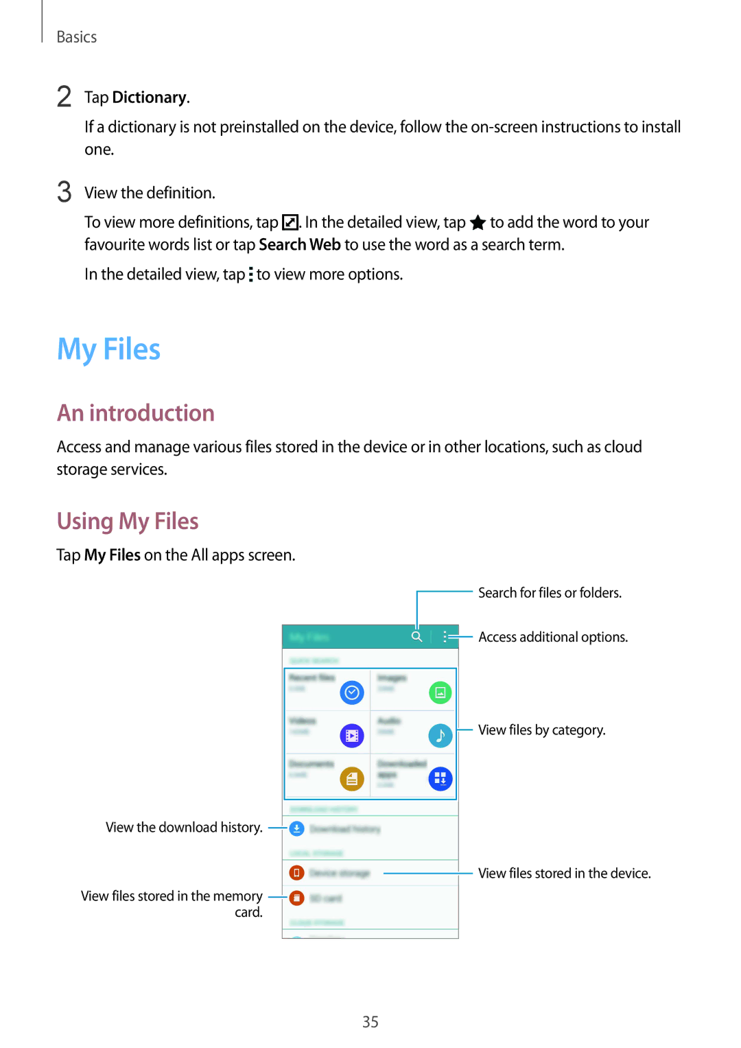 Samsung SM-N910CZKEILO, SM-N910CZIEEGY, SM-N910CZDEXXV, SM-N910CZWEXXV An introduction, Using My Files, Tap Dictionary 