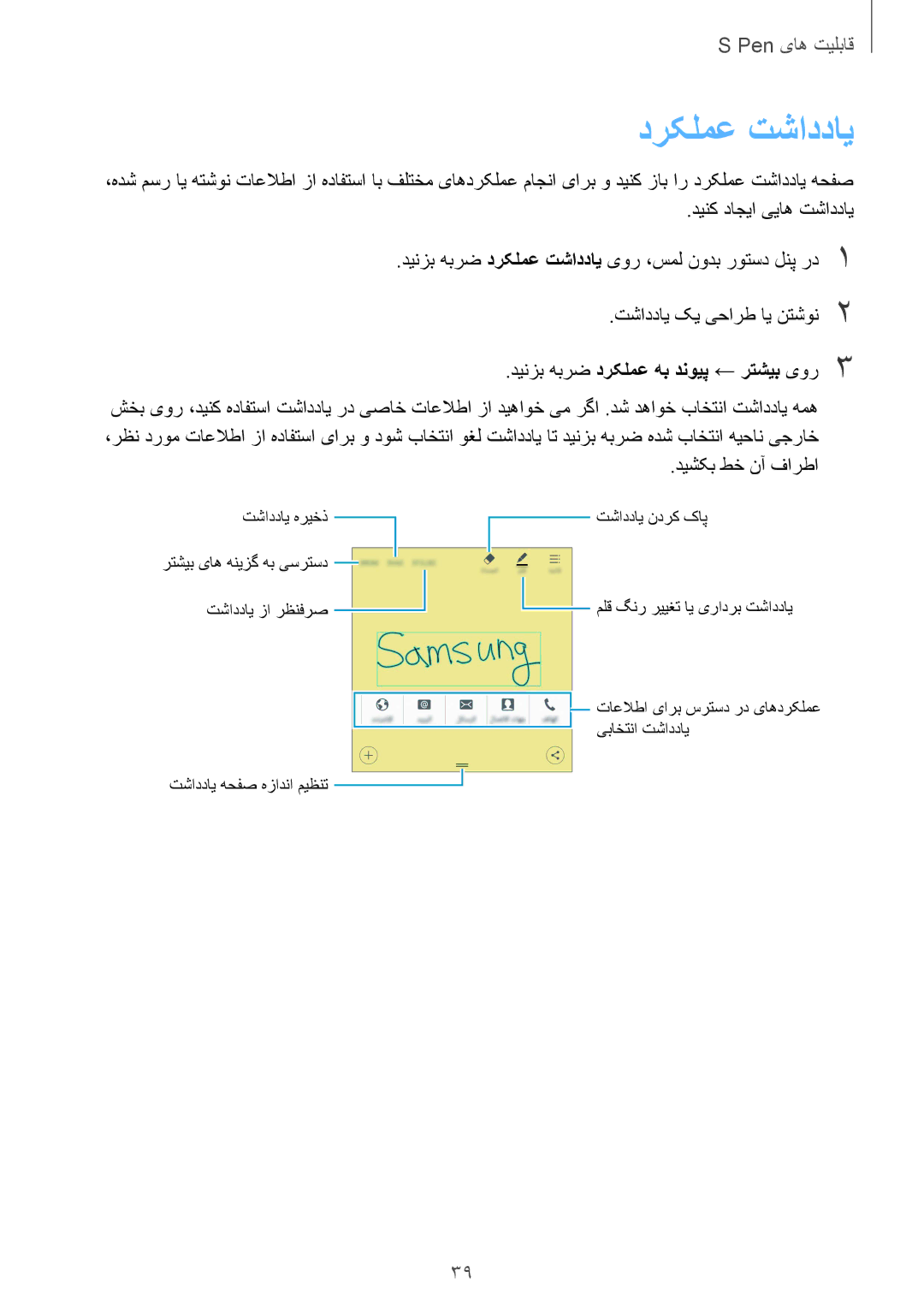 Samsung SM-N910CZIEEGY manual درکلمع تشاددای, دیشکب طخ نآ فارطا 