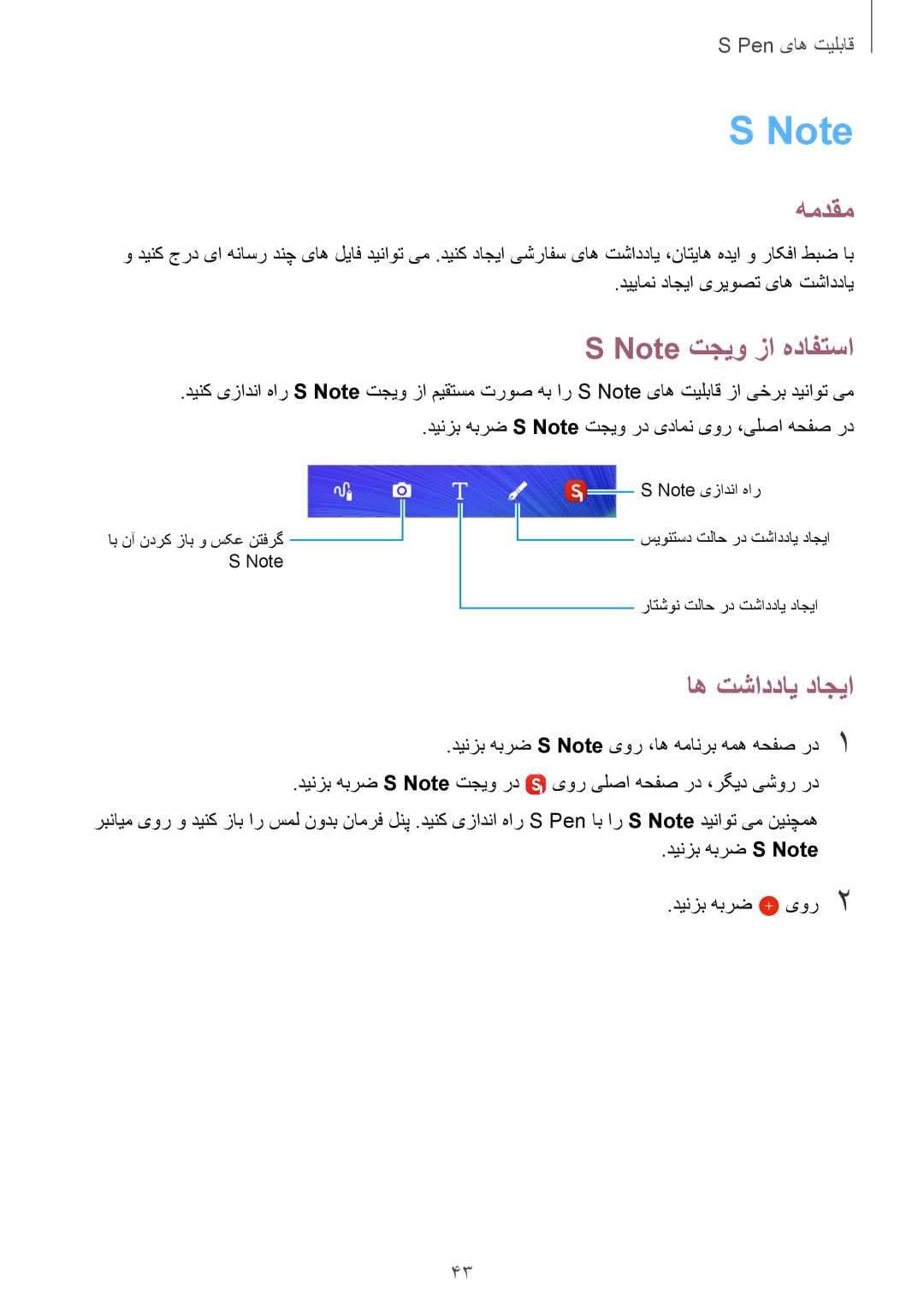 Samsung SM-N910CZIEEGY manual همدقم, اه تشاددای داجیا, دییامن داجیا یریوصت یاه تشاددای, دینزب هبرض S Note دینزب هبرض یور2 