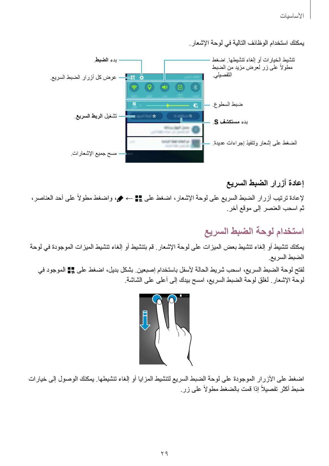 Samsung SM-N910CZIEEGY manual عيرسلا طبضلا ةحول مادختسا, عيرسلا طبضلا رارزأ ةداعإ 