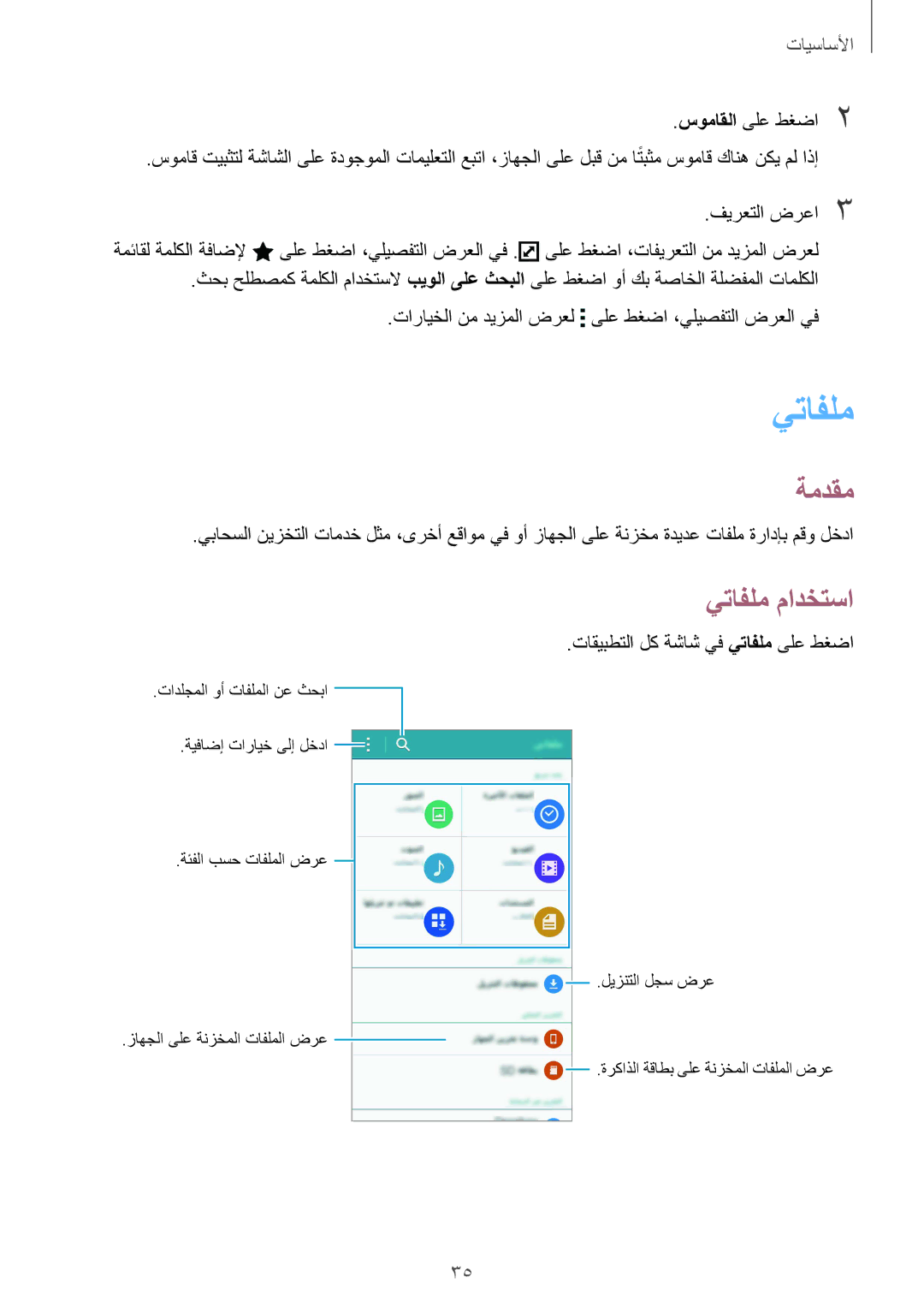 Samsung SM-N910CZIEEGY manual ةمدقم, يتافلم مادختسا 