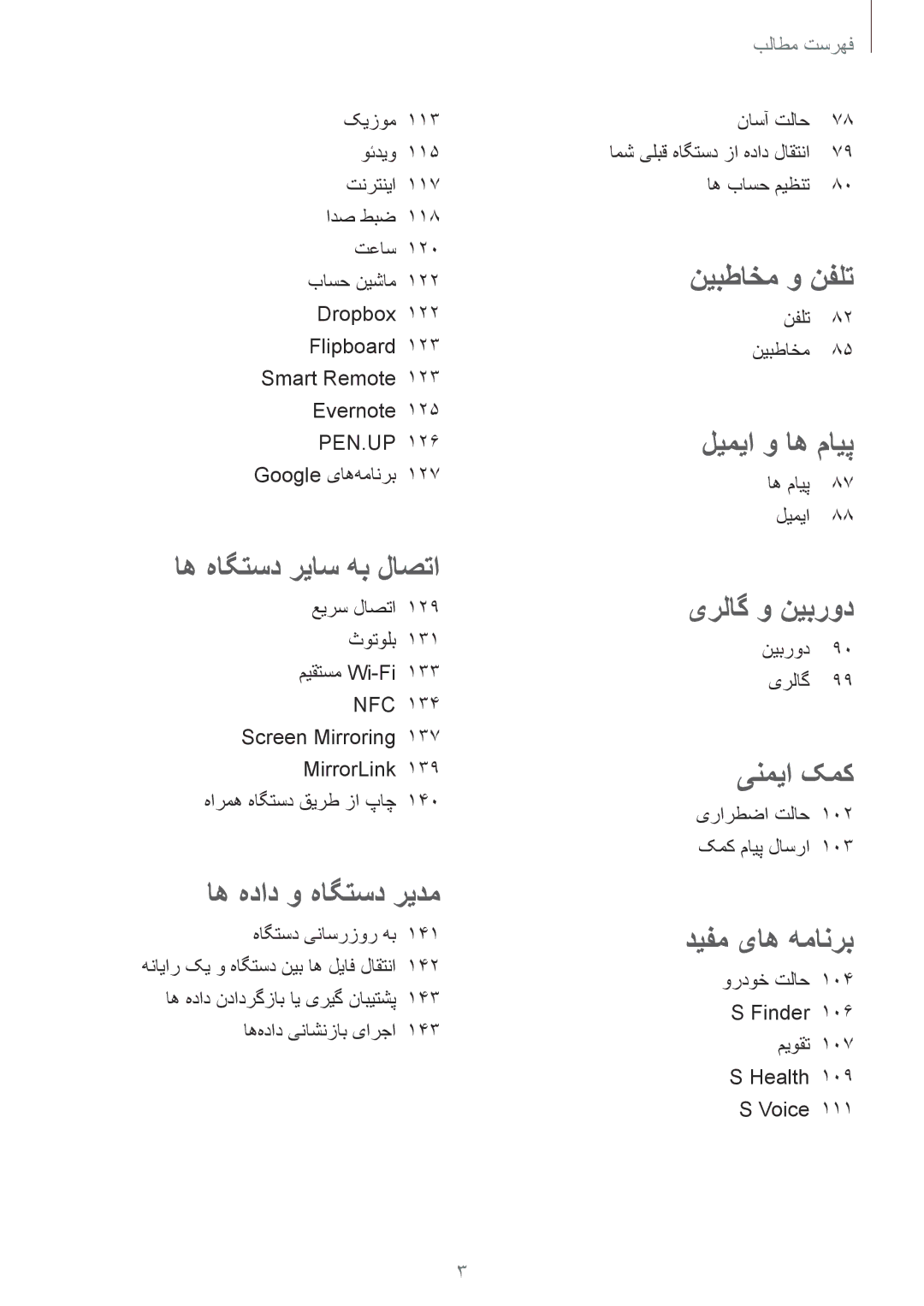 Samsung SM-N910CZIEEGY manual Smart Remote 123 Evernote 125 PEN.UP 126 Google یاه‌همانرب, ناسآ تلاح, اه باسح میظنت 