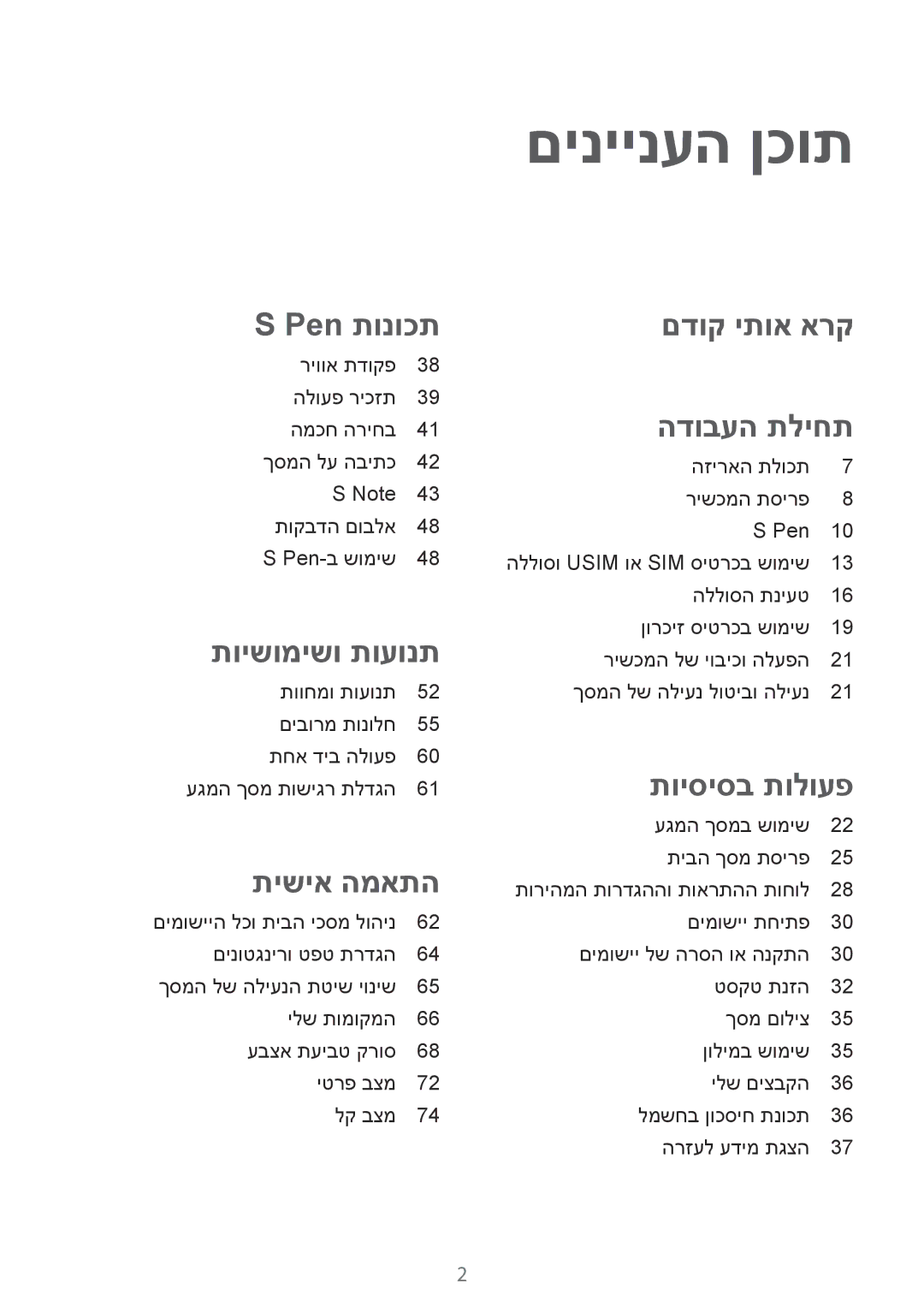 Samsung SM-N910CZIEILO, SM-N910CZWESEE, SM-N910CZKESEE, SM-N910CZWEILO, SM-N910CZDEILO manual םיניינעה ןכות, תישיא המאתה 