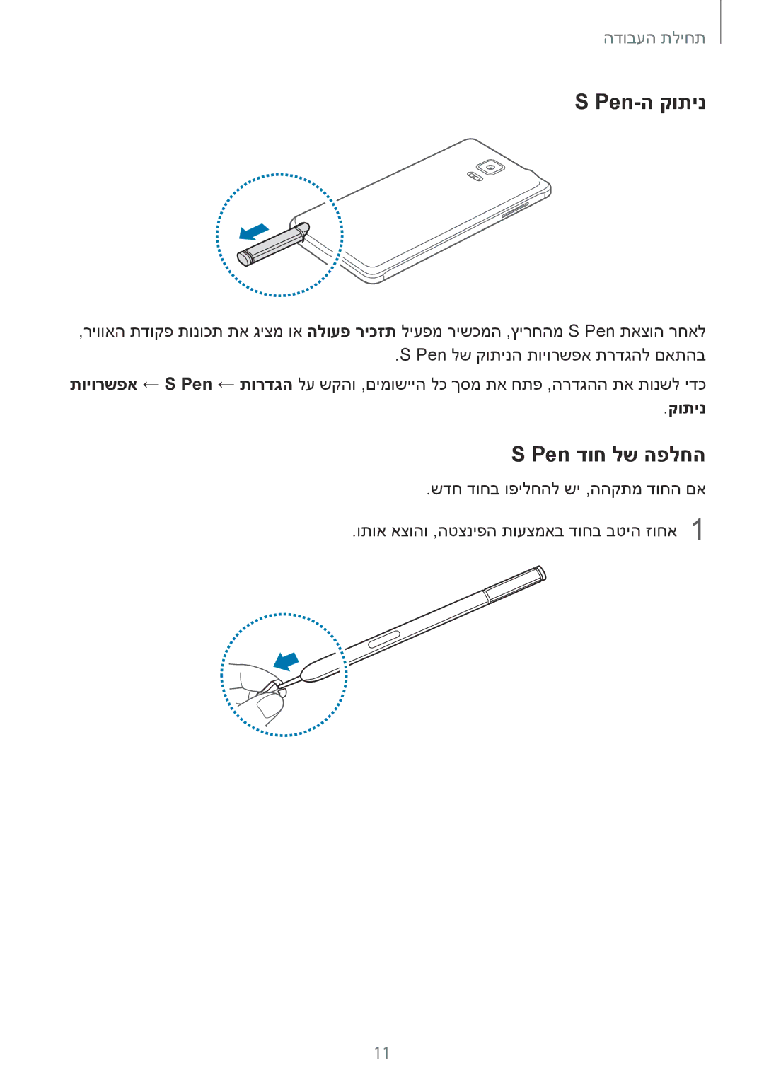 Samsung SM-N910CZDEILO, SM-N910CZWESEE, SM-N910CZKESEE, SM-N910CZIEILO, SM-N910CZWEILO manual Pen-ה קותינ, Pen דוח לש הפלחה 