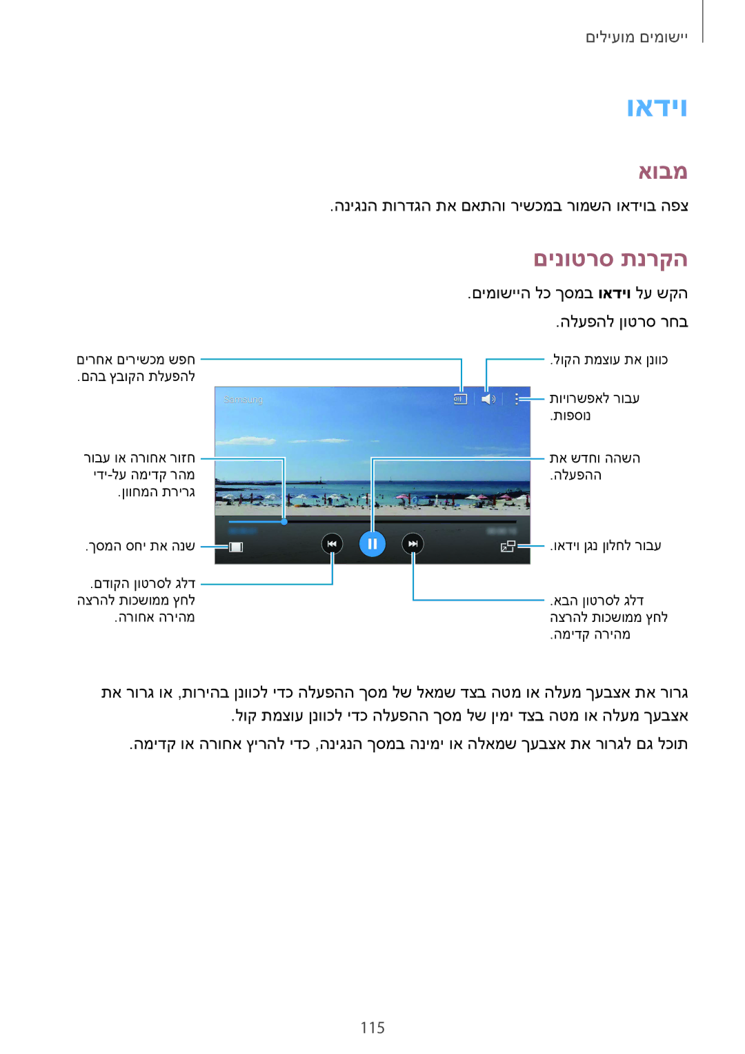 Samsung SM-N910CZWEILO, SM-N910CZWESEE, SM-N910CZKESEE, SM-N910CZIEILO, SM-N910CZDEILO manual ואדיו, םינוטרס תנרקה, 115 