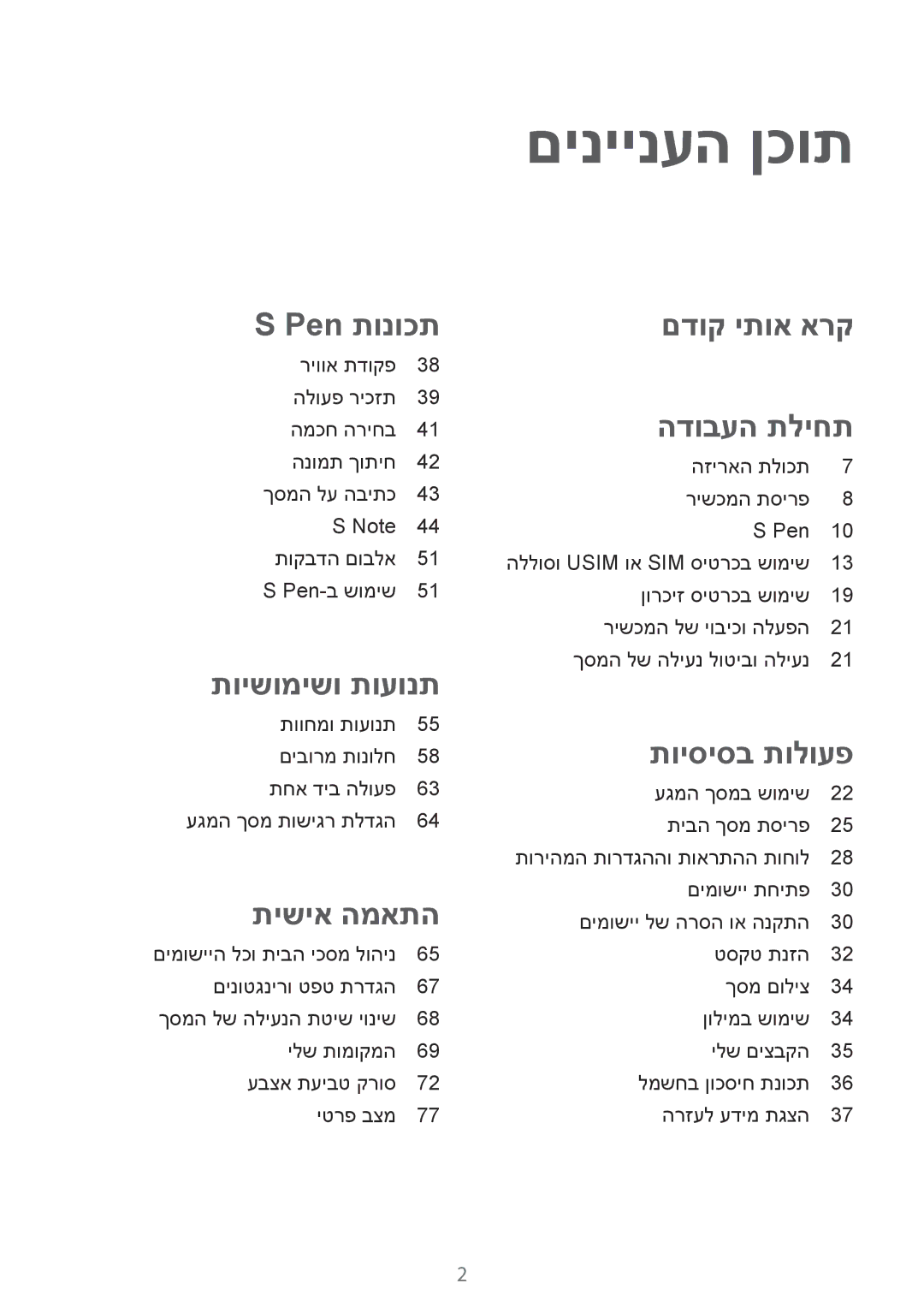 Samsung SM-N910CZIEILO, SM-N910CZWESEE, SM-N910CZKESEE, SM-N910CZWEILO, SM-N910CZDEILO manual םיניינעה ןכות, תישיא המאתה 