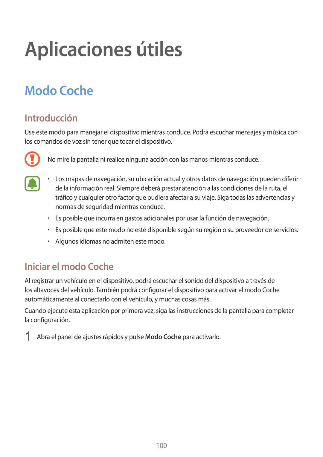 Samsung SM-N910FZIEPHE manual Aplicaciones útiles, Modo Coche, Iniciar el modo Coche 