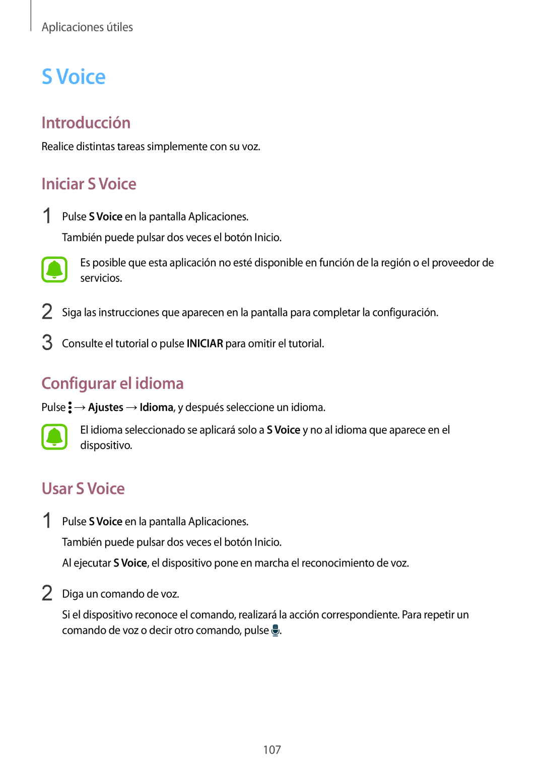 Samsung SM-N910FZIEPHE manual Iniciar S Voice, Configurar el idioma, Usar S Voice 