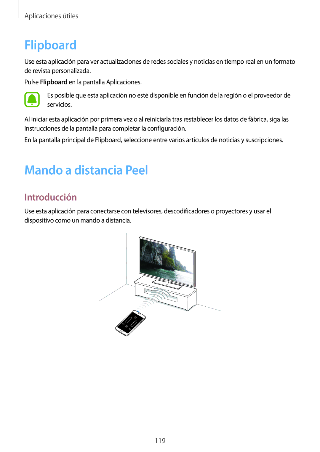 Samsung SM-N910FZIEPHE manual Flipboard, Mando a distancia Peel 