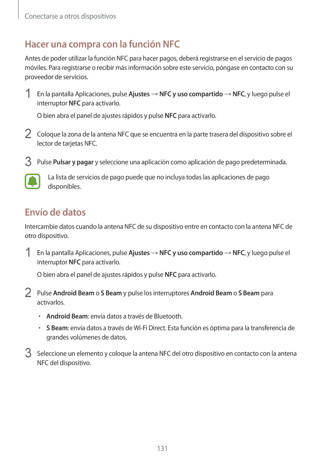 Samsung SM-N910FZIEPHE manual Hacer una compra con la función NFC, Envío de datos 