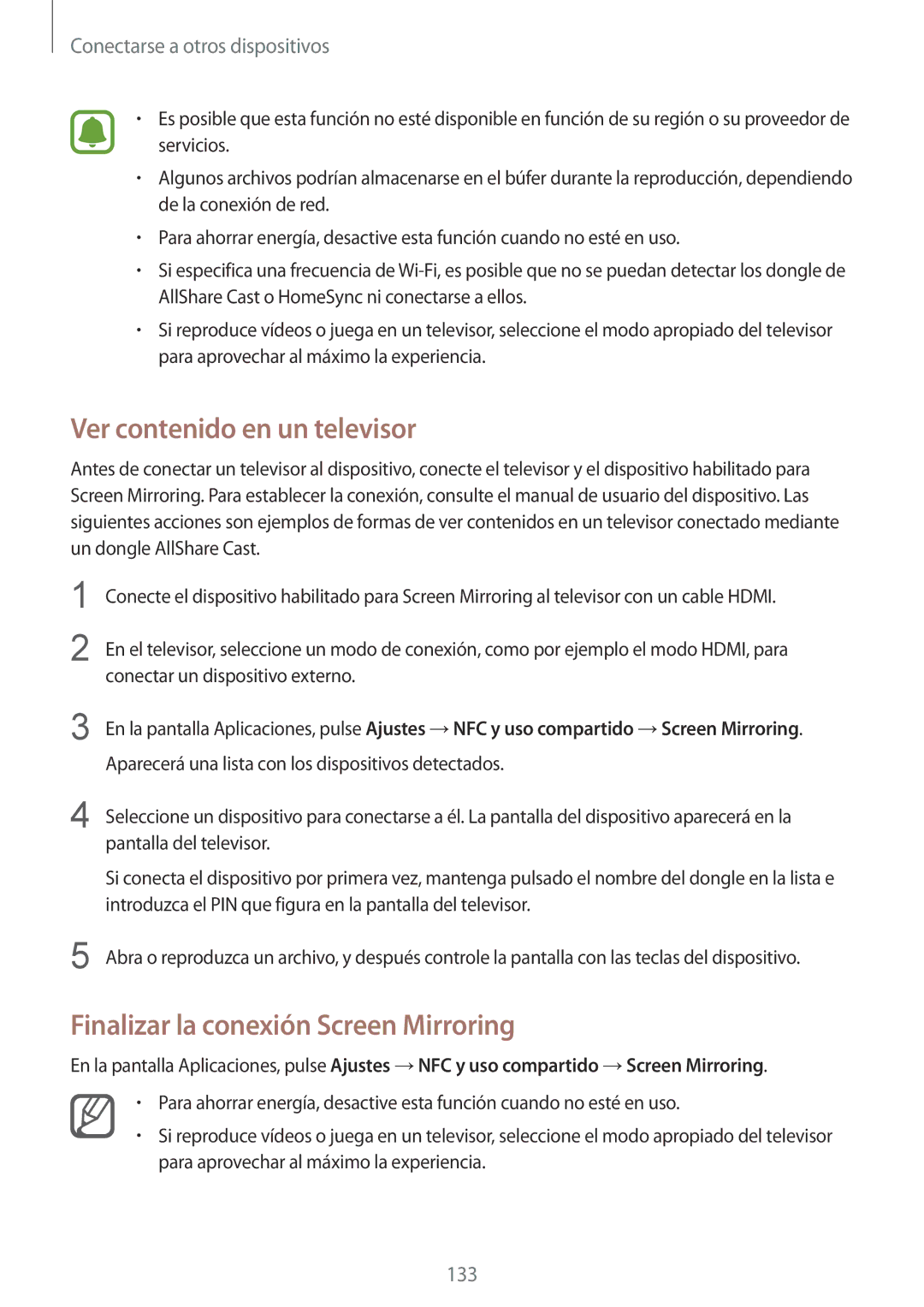 Samsung SM-N910FZIEPHE manual Ver contenido en un televisor, Finalizar la conexión Screen Mirroring 