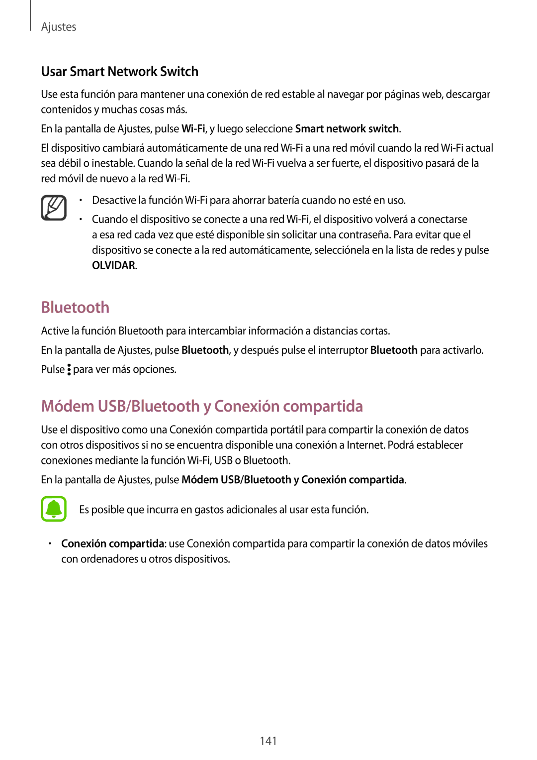 Samsung SM-N910FZIEPHE manual Módem USB/Bluetooth y Conexión compartida, Usar Smart Network Switch 