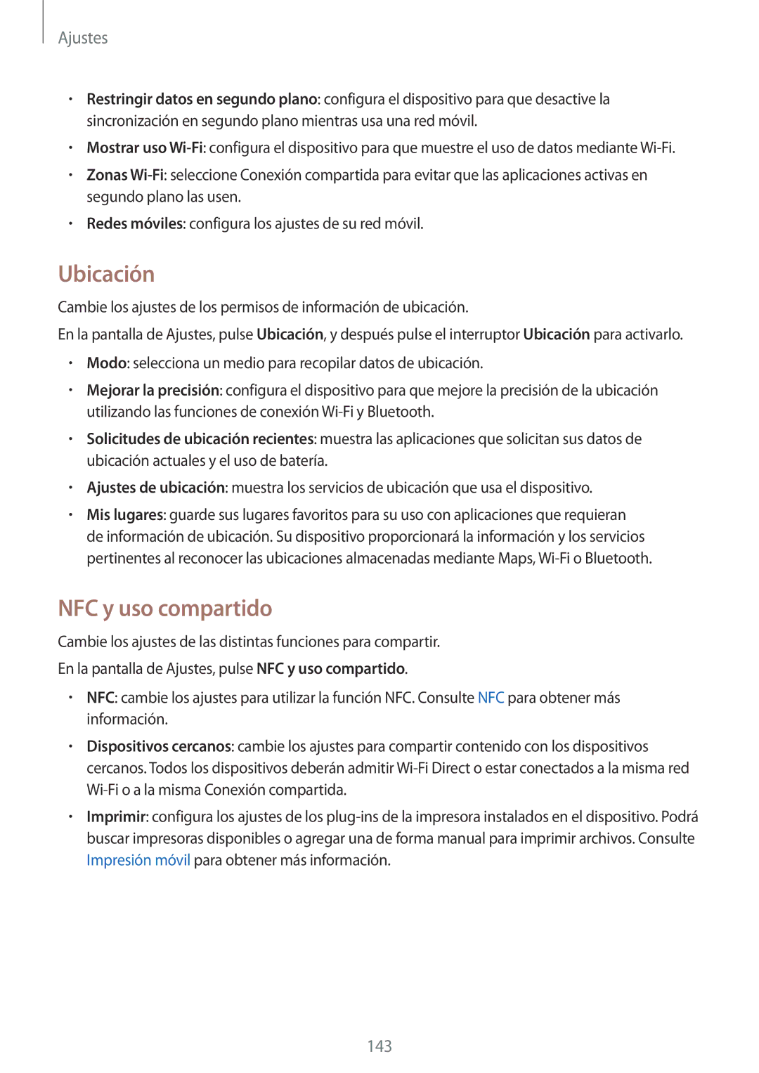 Samsung SM-N910FZIEPHE manual Ubicación, NFC y uso compartido 