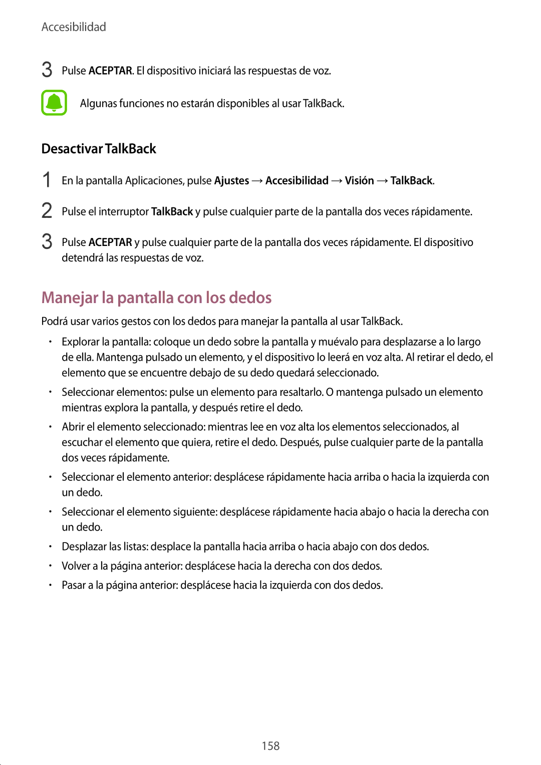 Samsung SM-N910FZIEPHE manual Manejar la pantalla con los dedos, Desactivar TalkBack 