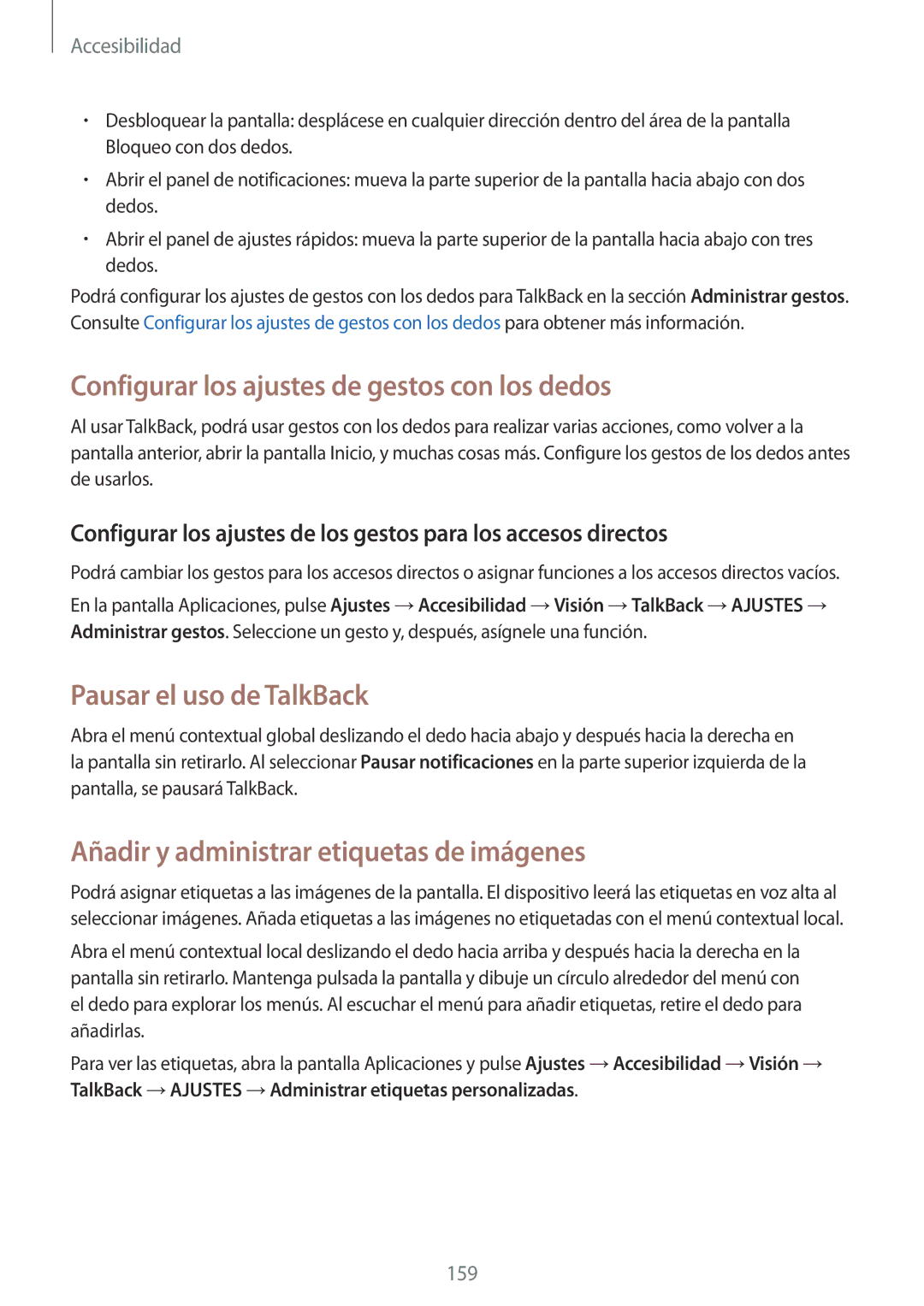 Samsung SM-N910FZIEPHE manual Configurar los ajustes de gestos con los dedos, Pausar el uso de TalkBack 