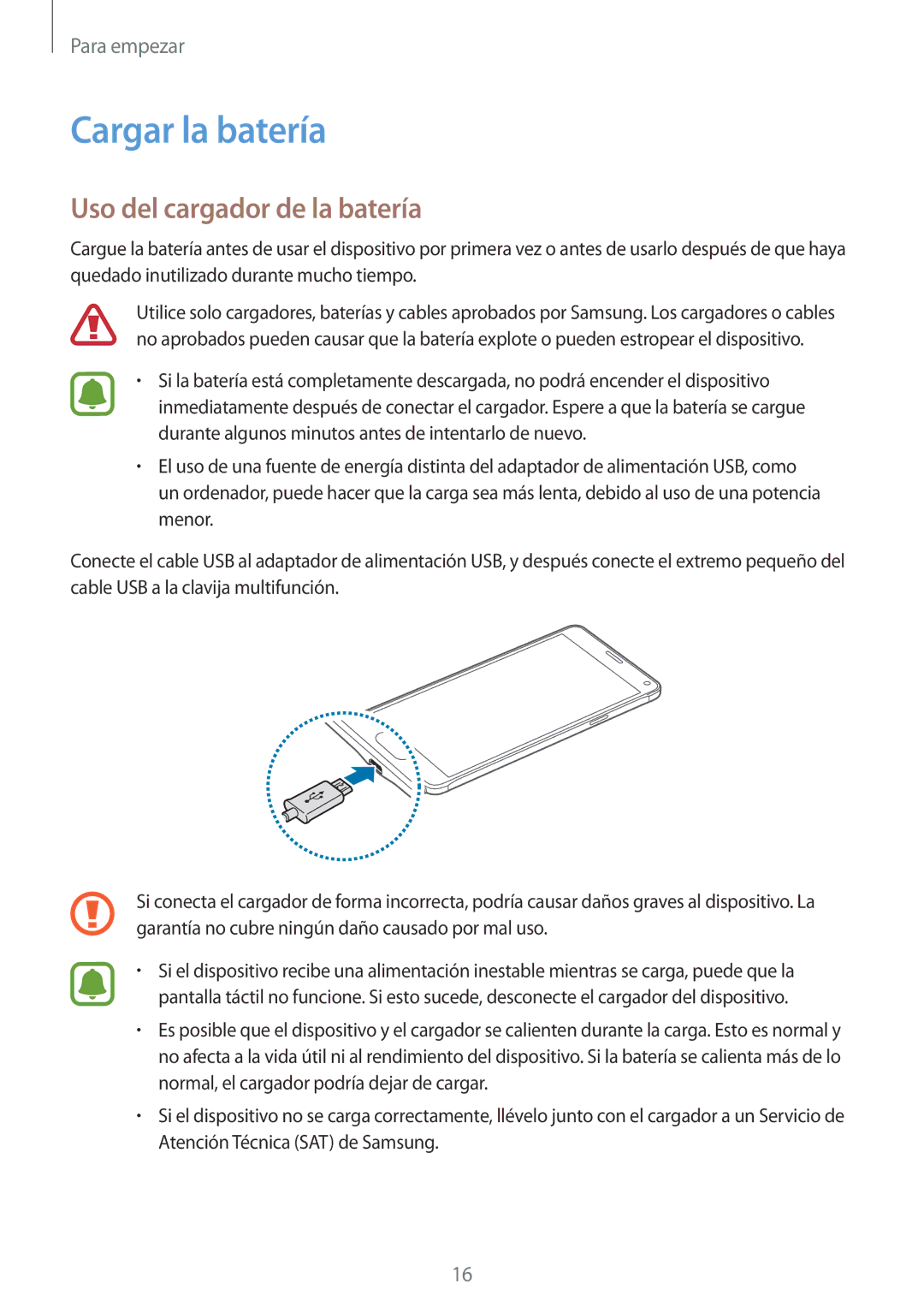 Samsung SM-N910FZIEPHE manual Cargar la batería, Uso del cargador de la batería 