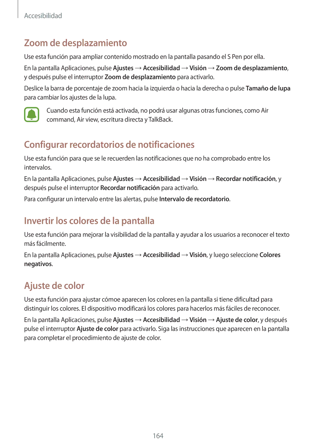 Samsung SM-N910FZIEPHE manual Zoom de desplazamiento, Configurar recordatorios de notificaciones, Ajuste de color 