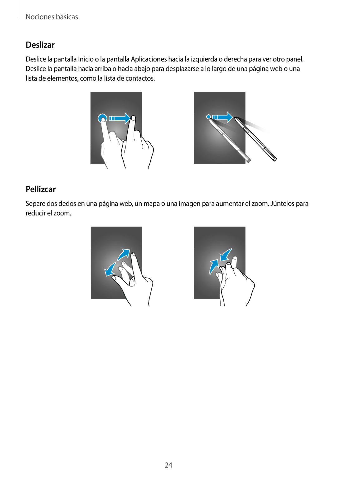 Samsung SM-N910FZIEPHE manual Deslizar, Pellizcar 