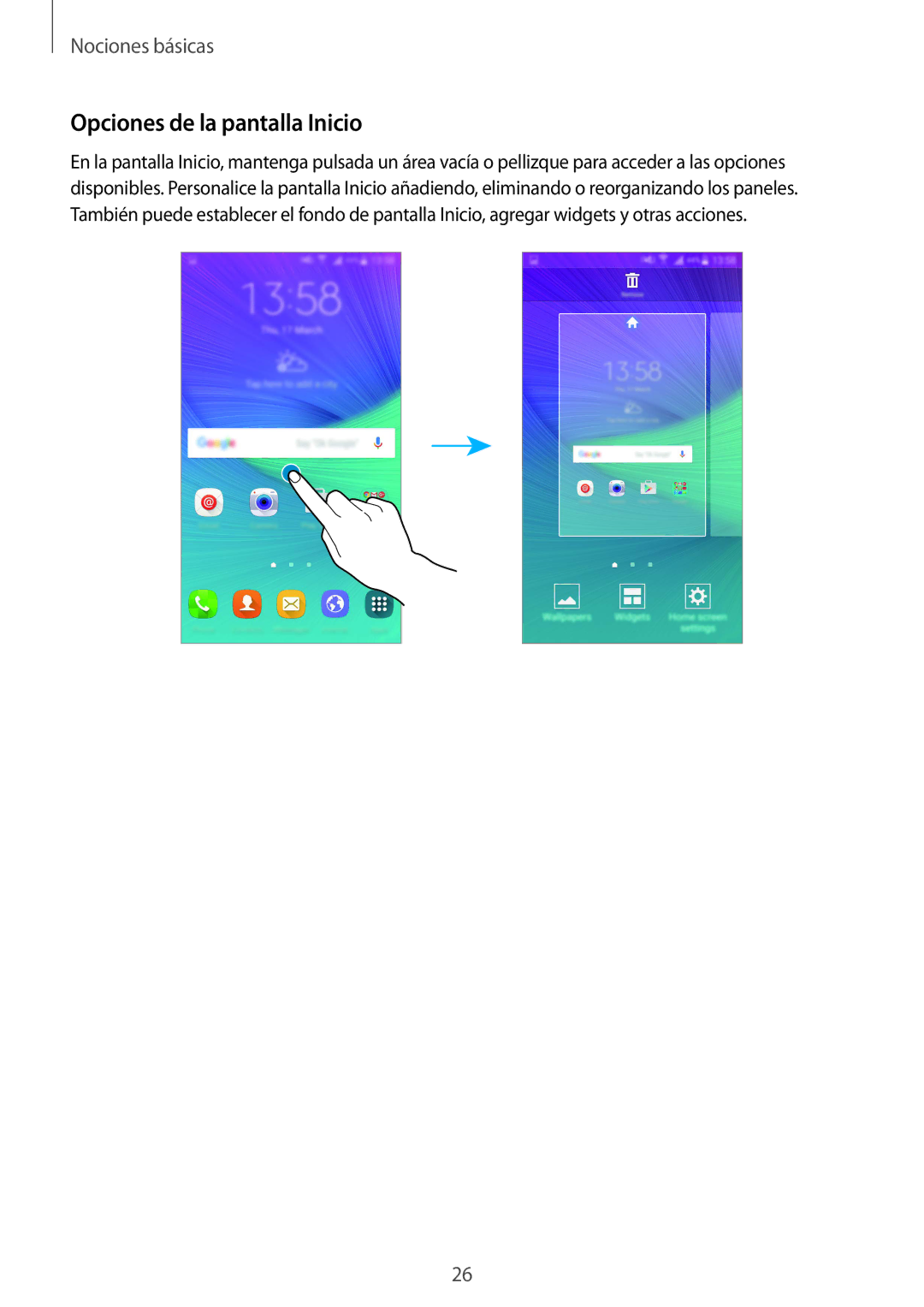 Samsung SM-N910FZIEPHE manual Opciones de la pantalla Inicio 