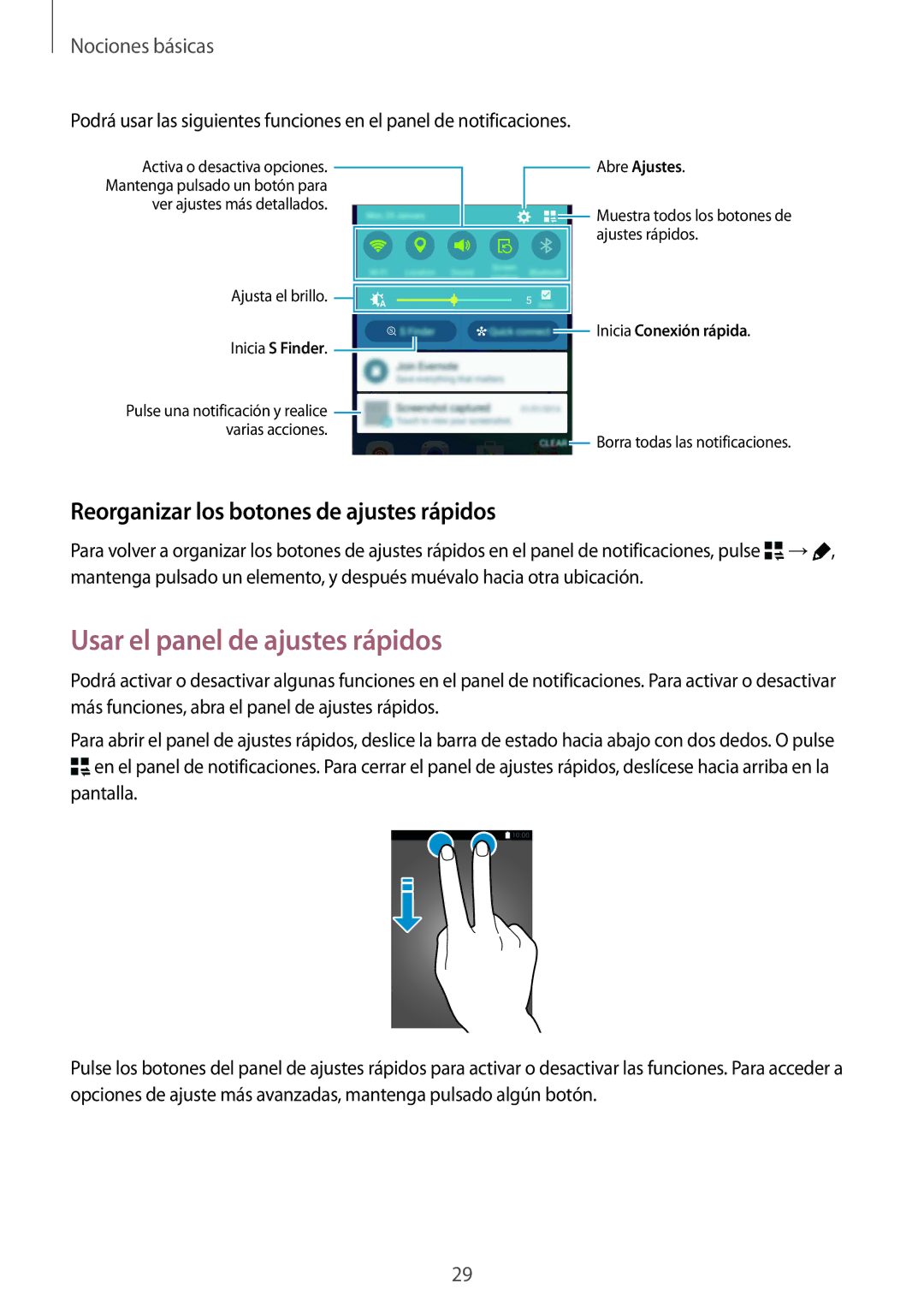 Samsung SM-N910FZIEPHE manual Usar el panel de ajustes rápidos, Reorganizar los botones de ajustes rápidos 