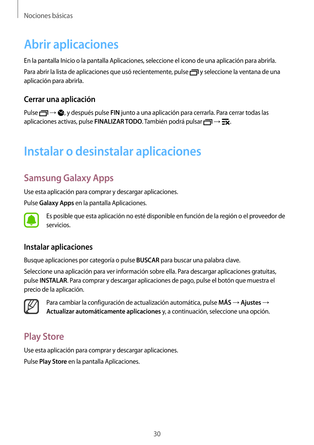 Samsung SM-N910FZIEPHE manual Abrir aplicaciones, Instalar o desinstalar aplicaciones, Samsung Galaxy Apps, Play Store 