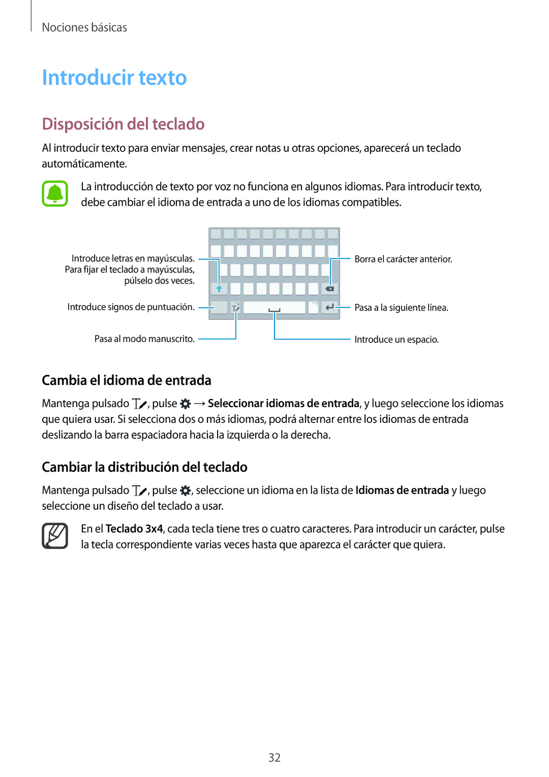 Samsung SM-N910FZIEPHE manual Introducir texto, Disposición del teclado, Cambia el idioma de entrada 