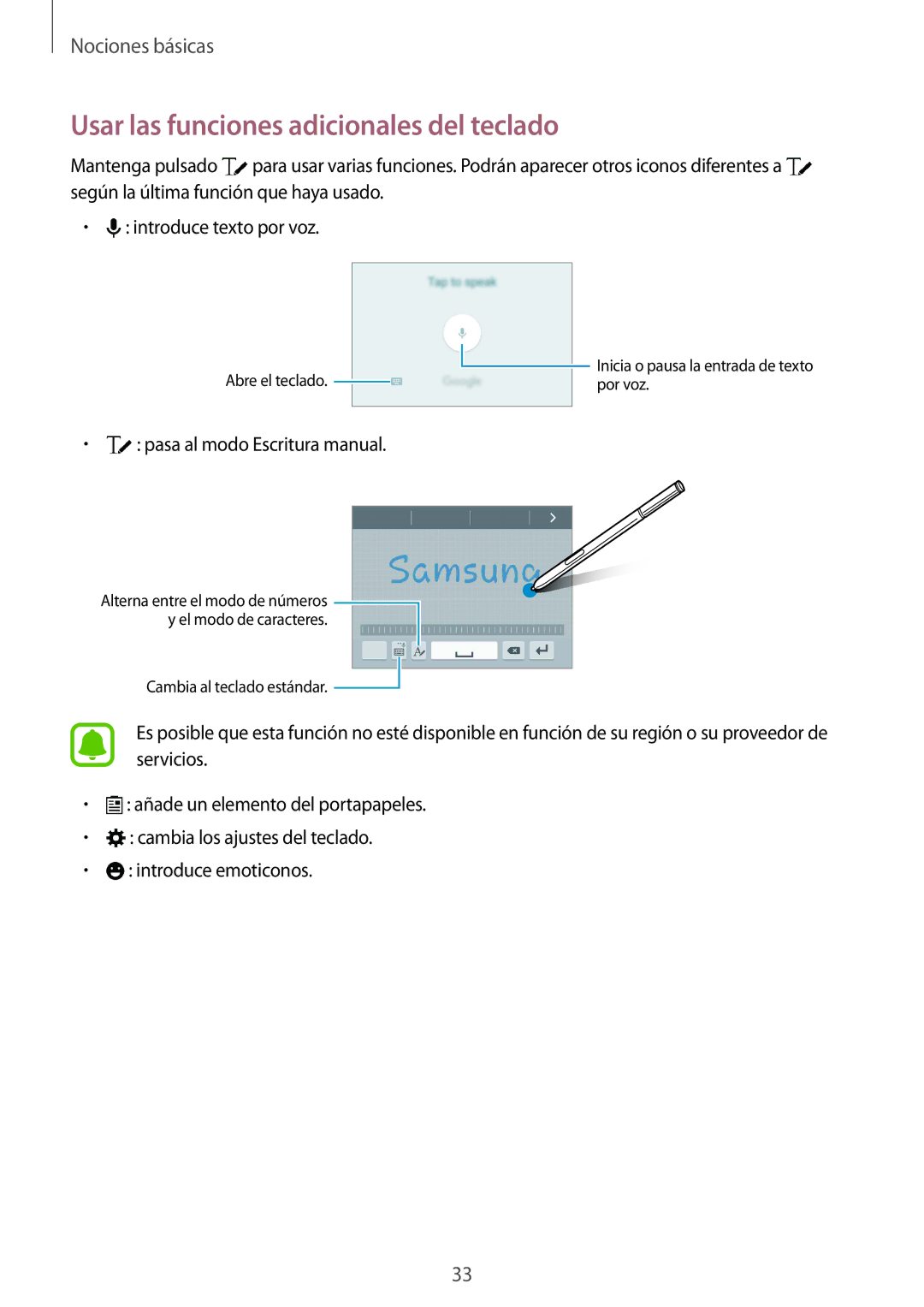 Samsung SM-N910FZIEPHE manual Usar las funciones adicionales del teclado 