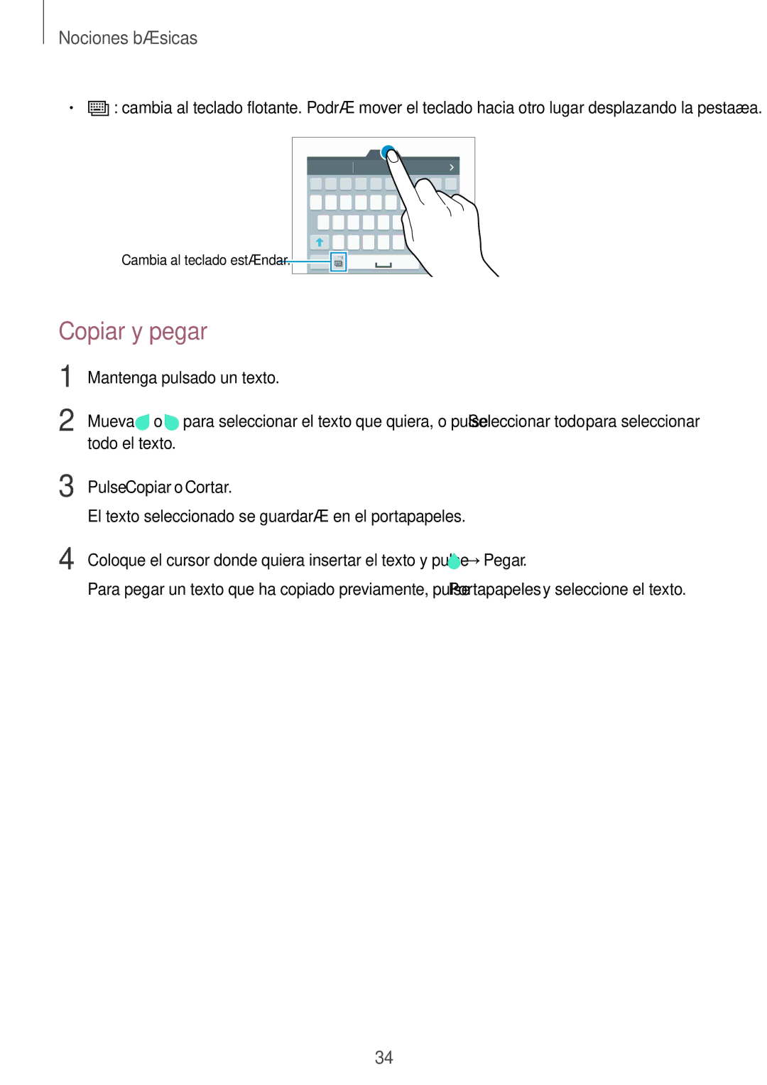 Samsung SM-N910FZIEPHE manual Copiar y pegar, Pulse Copiar o Cortar 