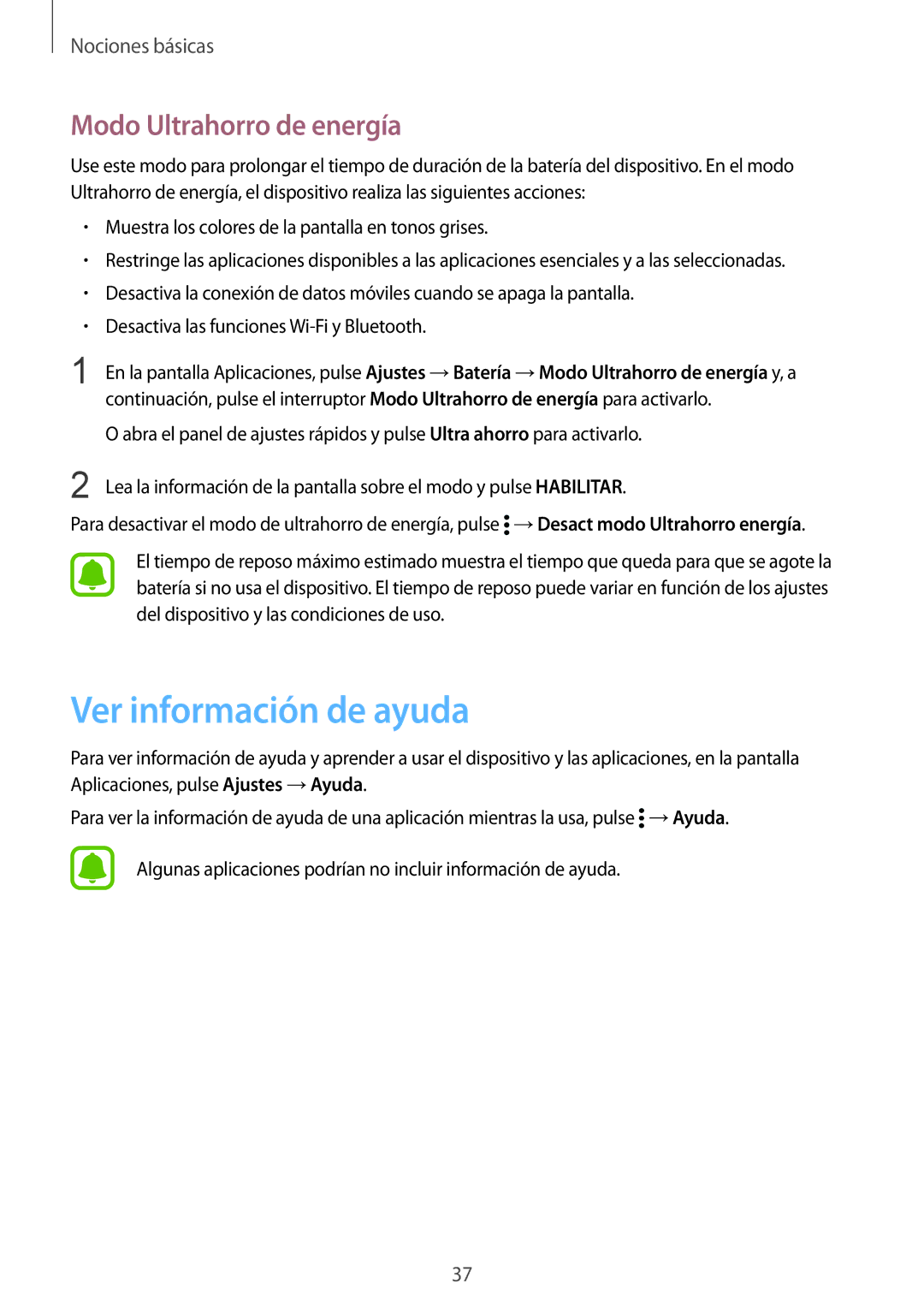 Samsung SM-N910FZIEPHE manual Ver información de ayuda, Modo Ultrahorro de energía 