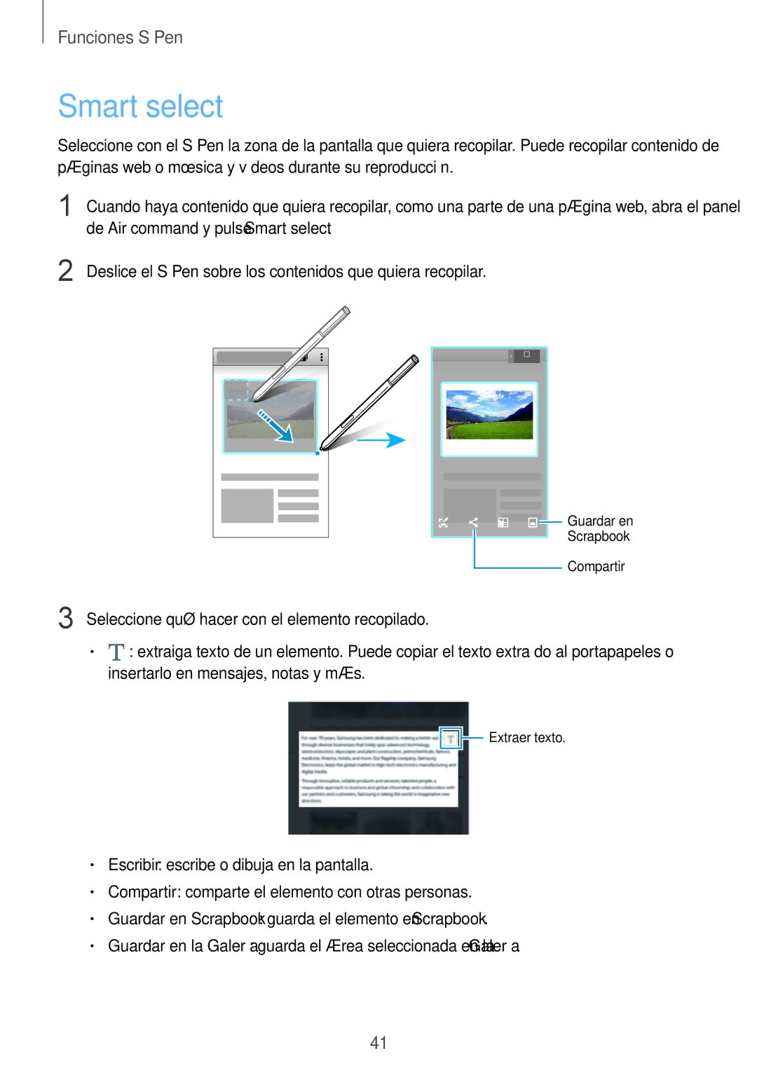 Samsung SM-N910FZIEPHE manual Smart select, Guardar en Scrapbook guarda el elemento en Scrapbook 