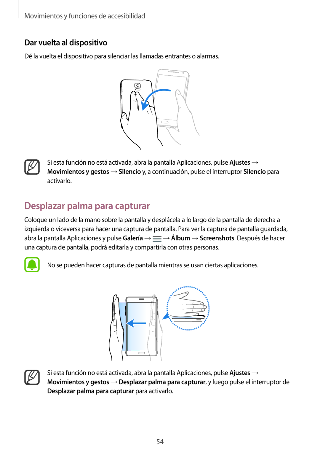 Samsung SM-N910FZIEPHE manual Desplazar palma para capturar, Dar vuelta al dispositivo 