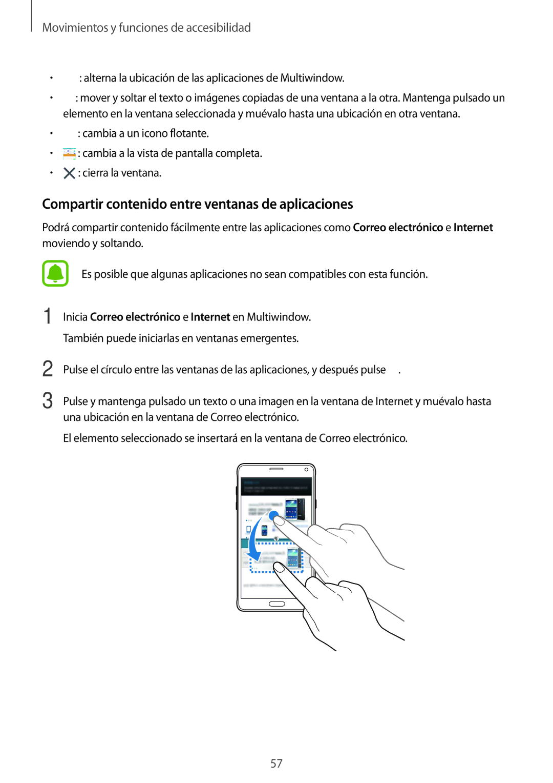 Samsung SM-N910FZIEPHE manual Compartir contenido entre ventanas de aplicaciones 