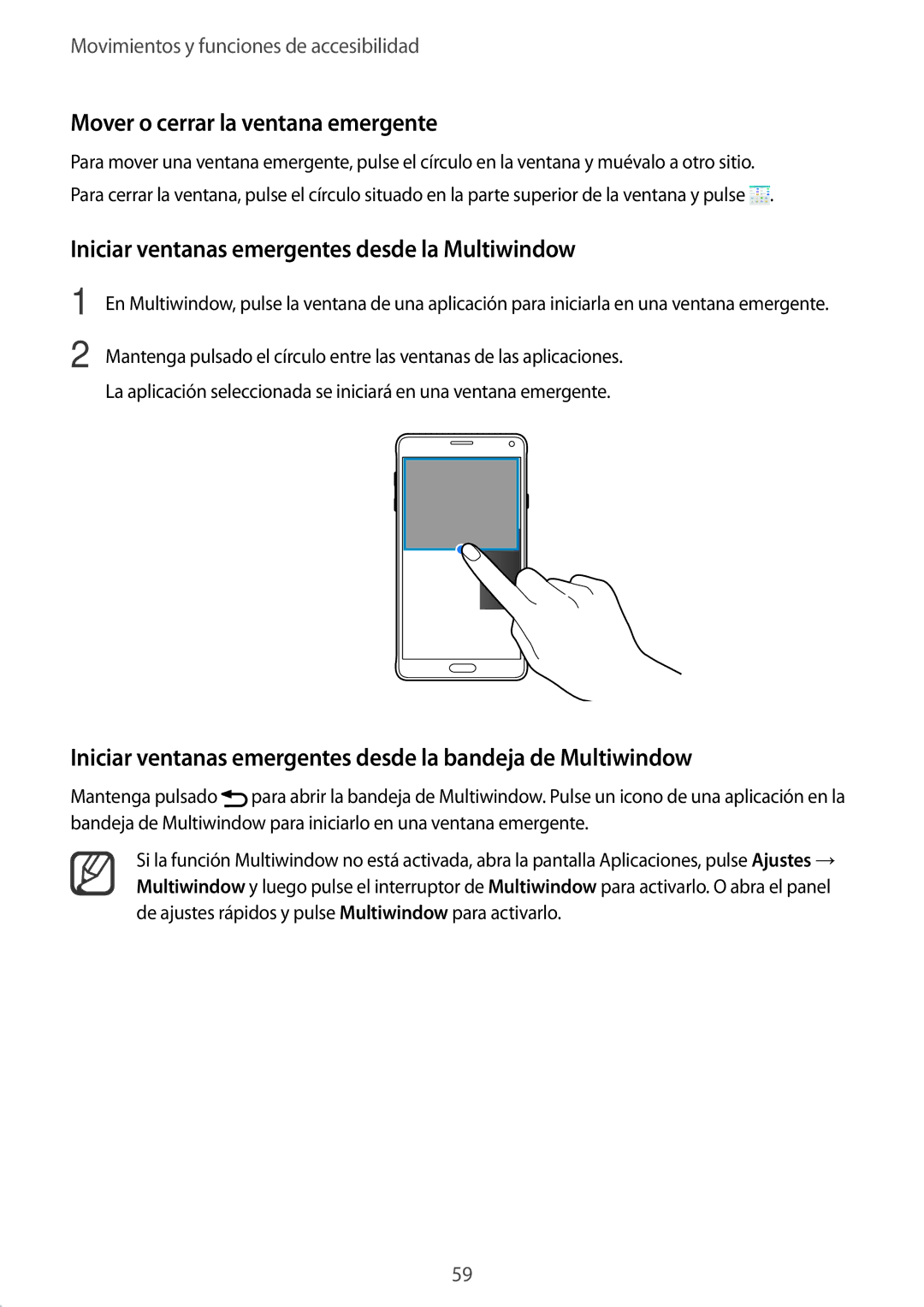 Samsung SM-N910FZIEPHE manual Mover o cerrar la ventana emergente, Iniciar ventanas emergentes desde la Multiwindow 