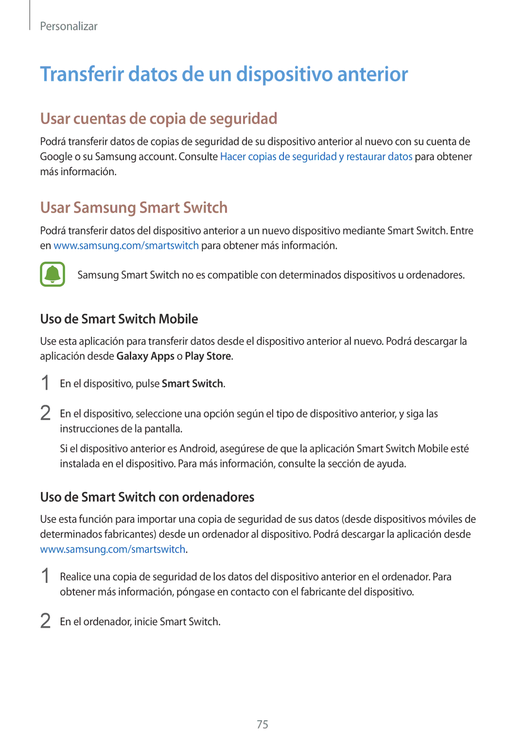 Samsung SM-N910FZIEPHE manual Transferir datos de un dispositivo anterior, Usar cuentas de copia de seguridad 