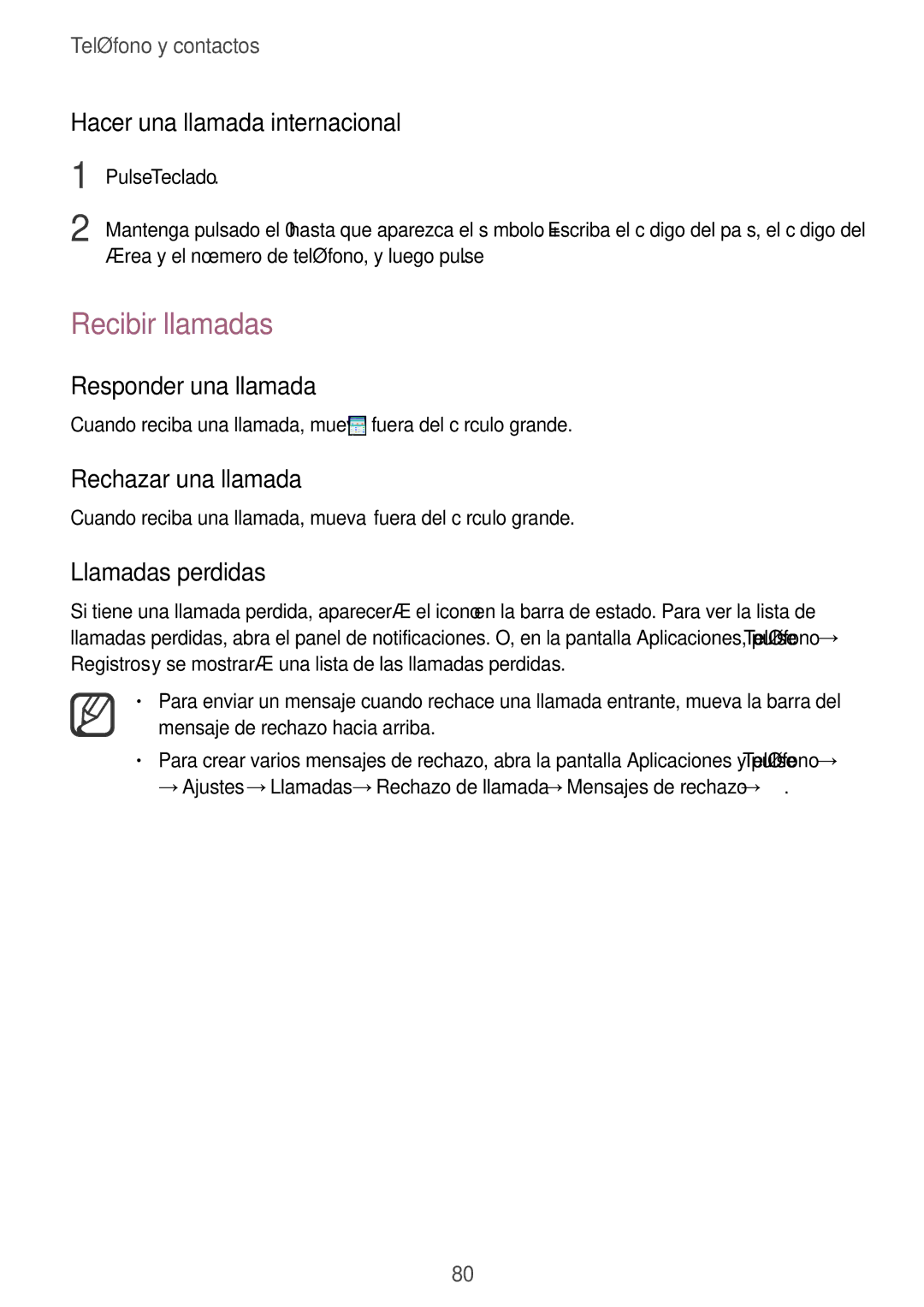 Samsung SM-N910FZIEPHE Recibir llamadas, Hacer una llamada internacional, Responder una llamada, Rechazar una llamada 