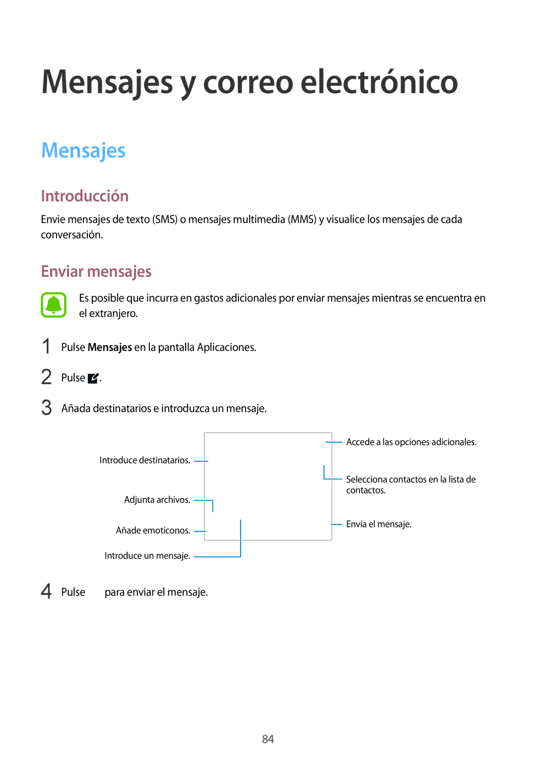 Samsung SM-N910FZIEPHE manual Mensajes, Enviar mensajes 