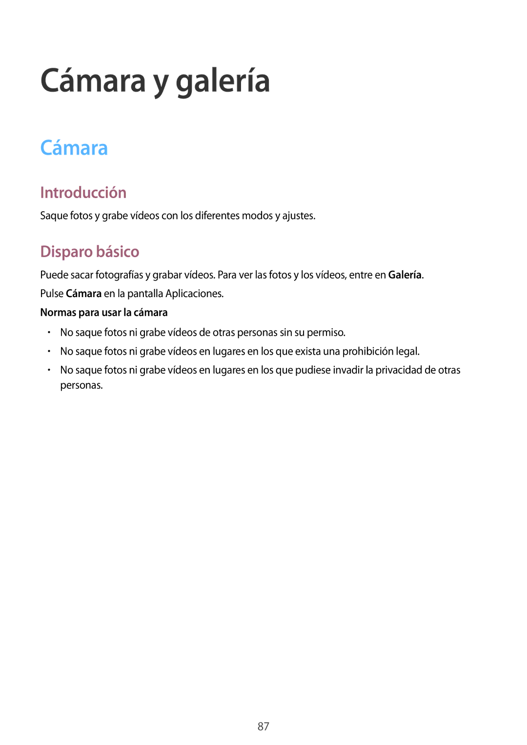 Samsung SM-N910FZIEPHE manual Cámara y galería, Disparo básico, Normas para usar la cámara 