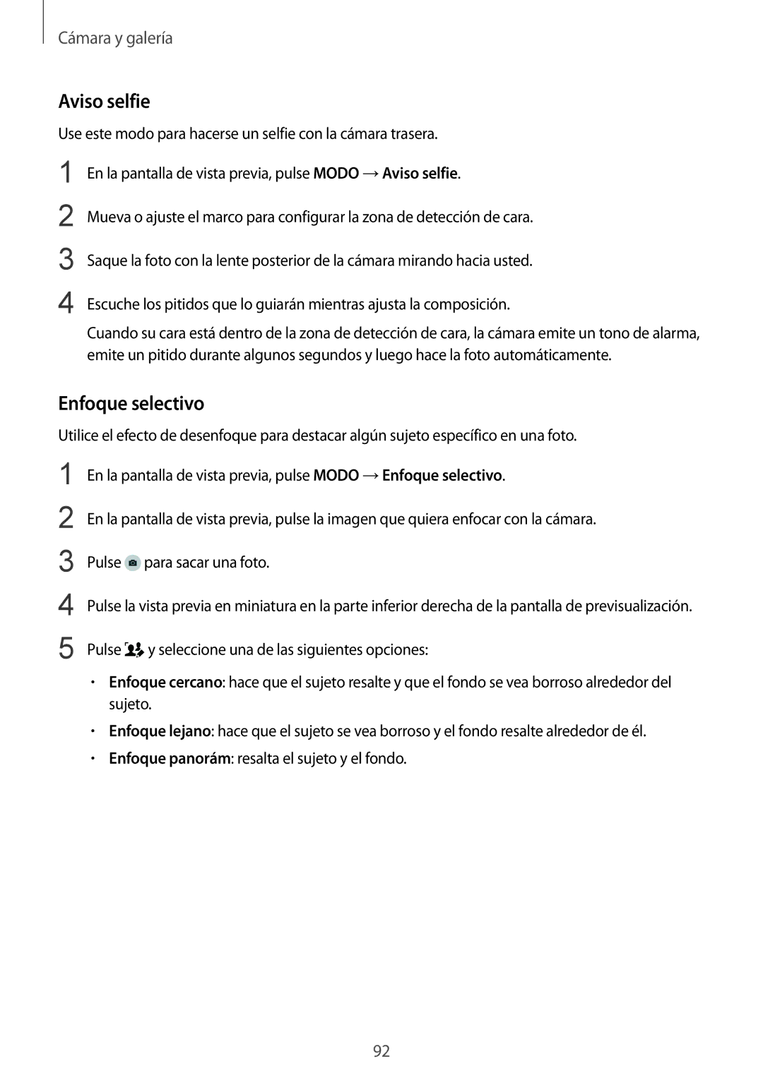 Samsung SM-N910FZIEPHE manual Aviso selfie, Enfoque selectivo 