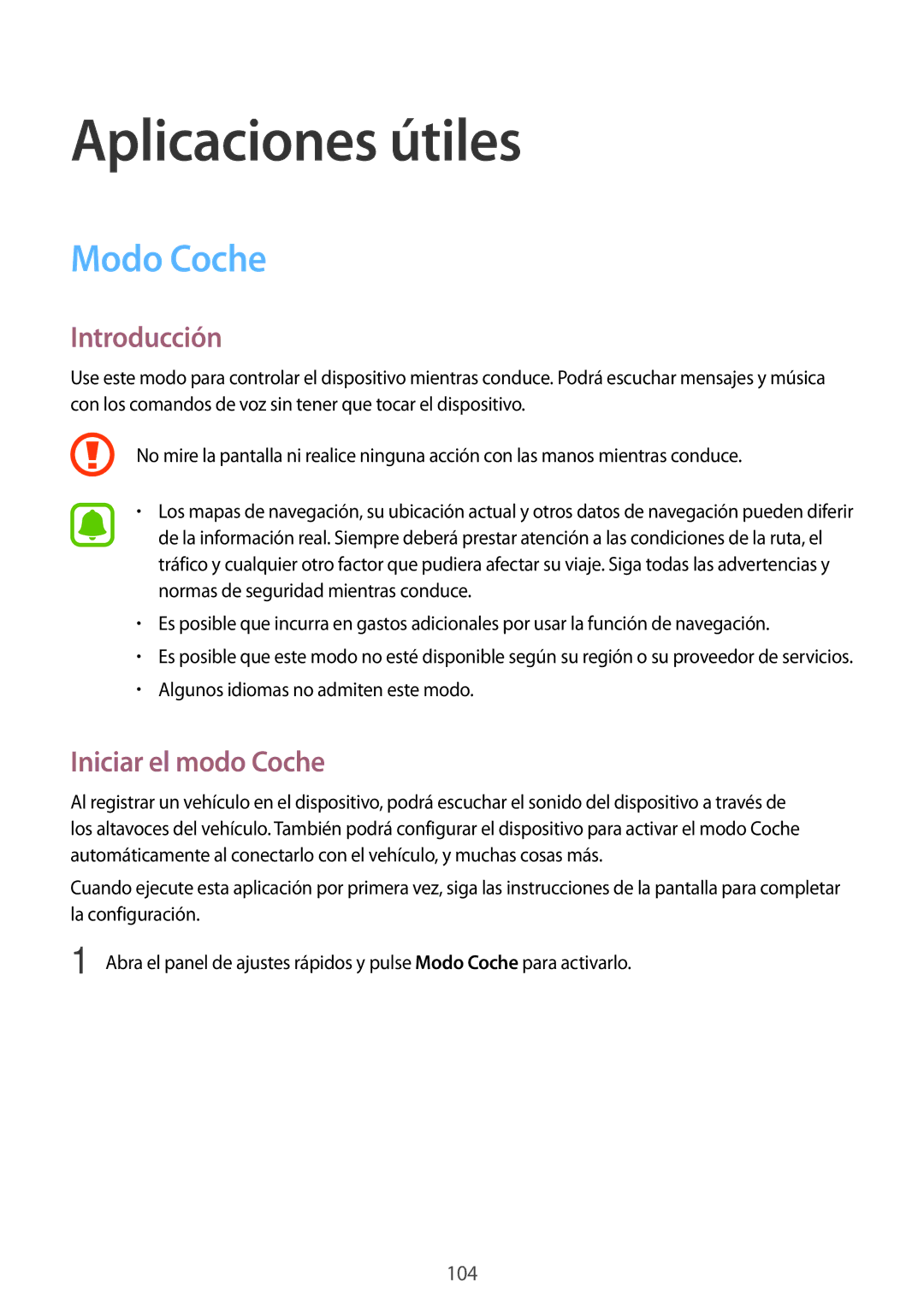 Samsung SM-N910FZIEPHE manual Aplicaciones útiles, Modo Coche, Iniciar el modo Coche 