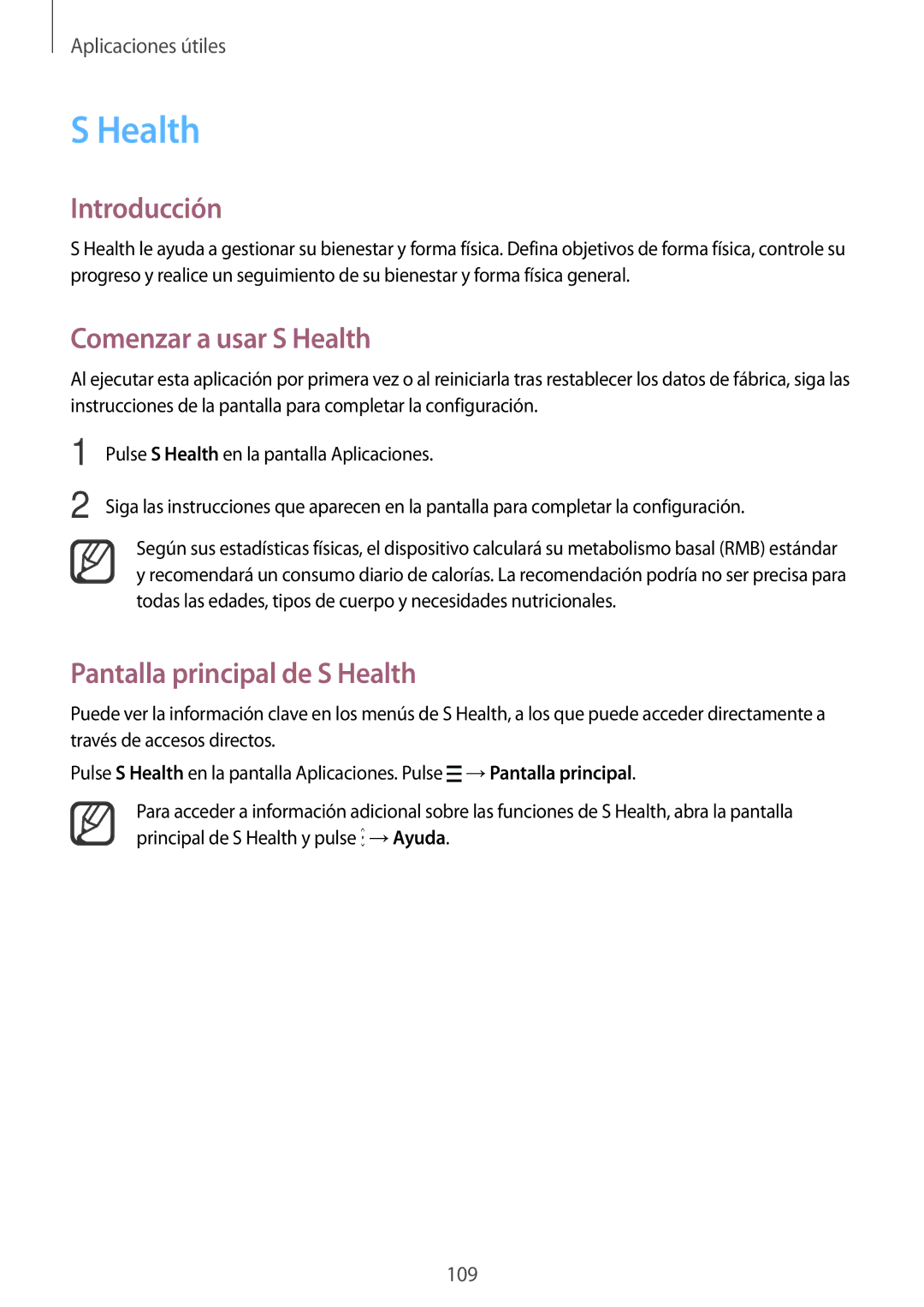 Samsung SM-N910FZIEPHE manual Comenzar a usar S Health, Pantalla principal de S Health 