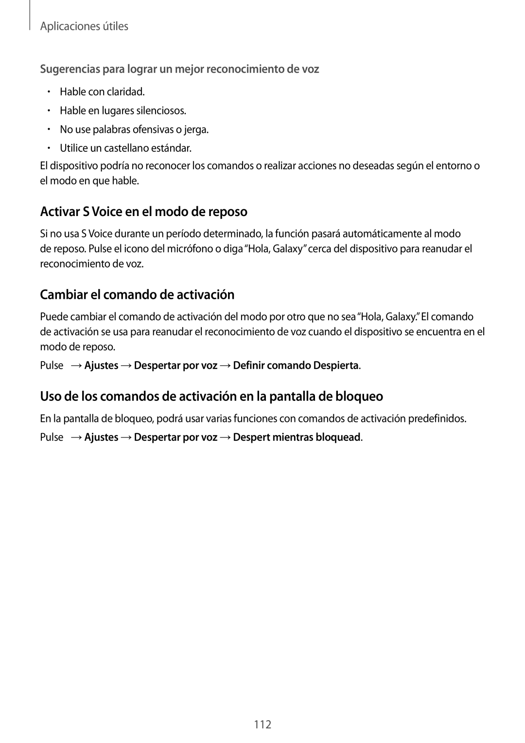 Samsung SM-N910FZIEPHE manual Activar S Voice en el modo de reposo, Cambiar el comando de activación 