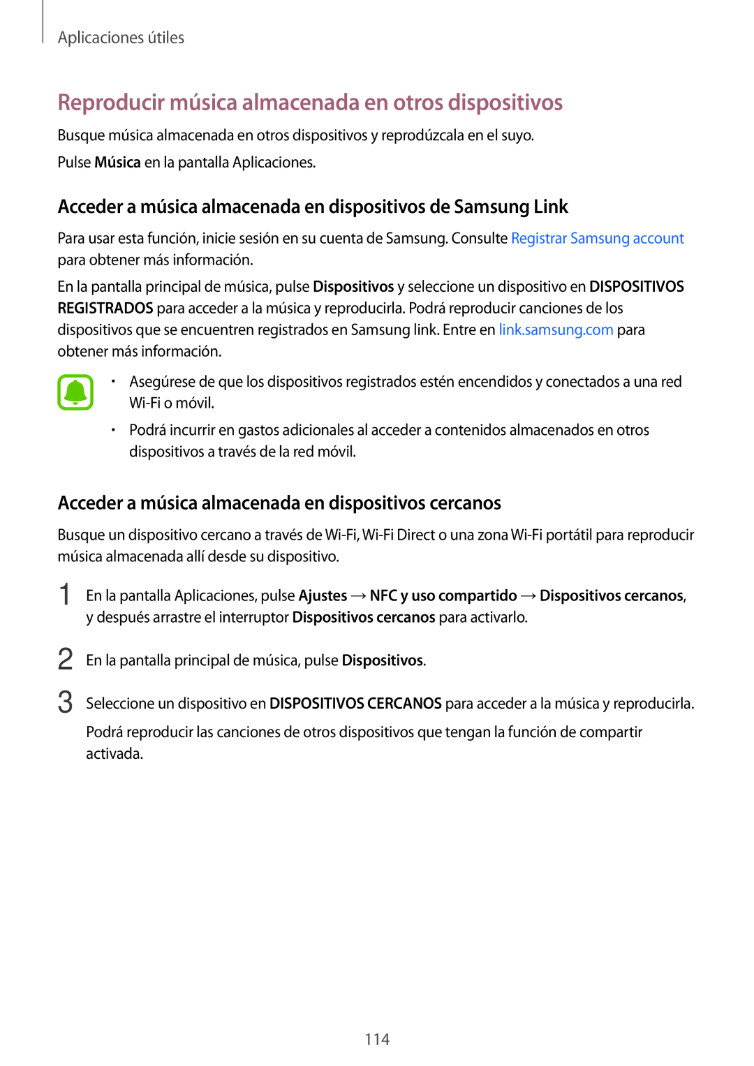 Samsung SM-N910FZIEPHE manual Reproducir música almacenada en otros dispositivos 