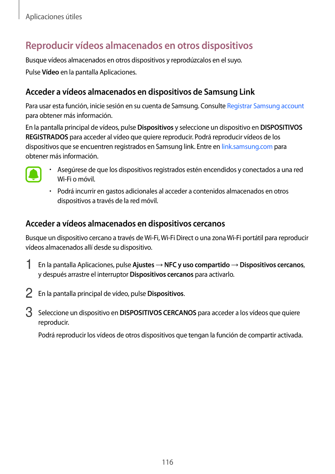 Samsung SM-N910FZIEPHE manual Reproducir vídeos almacenados en otros dispositivos 