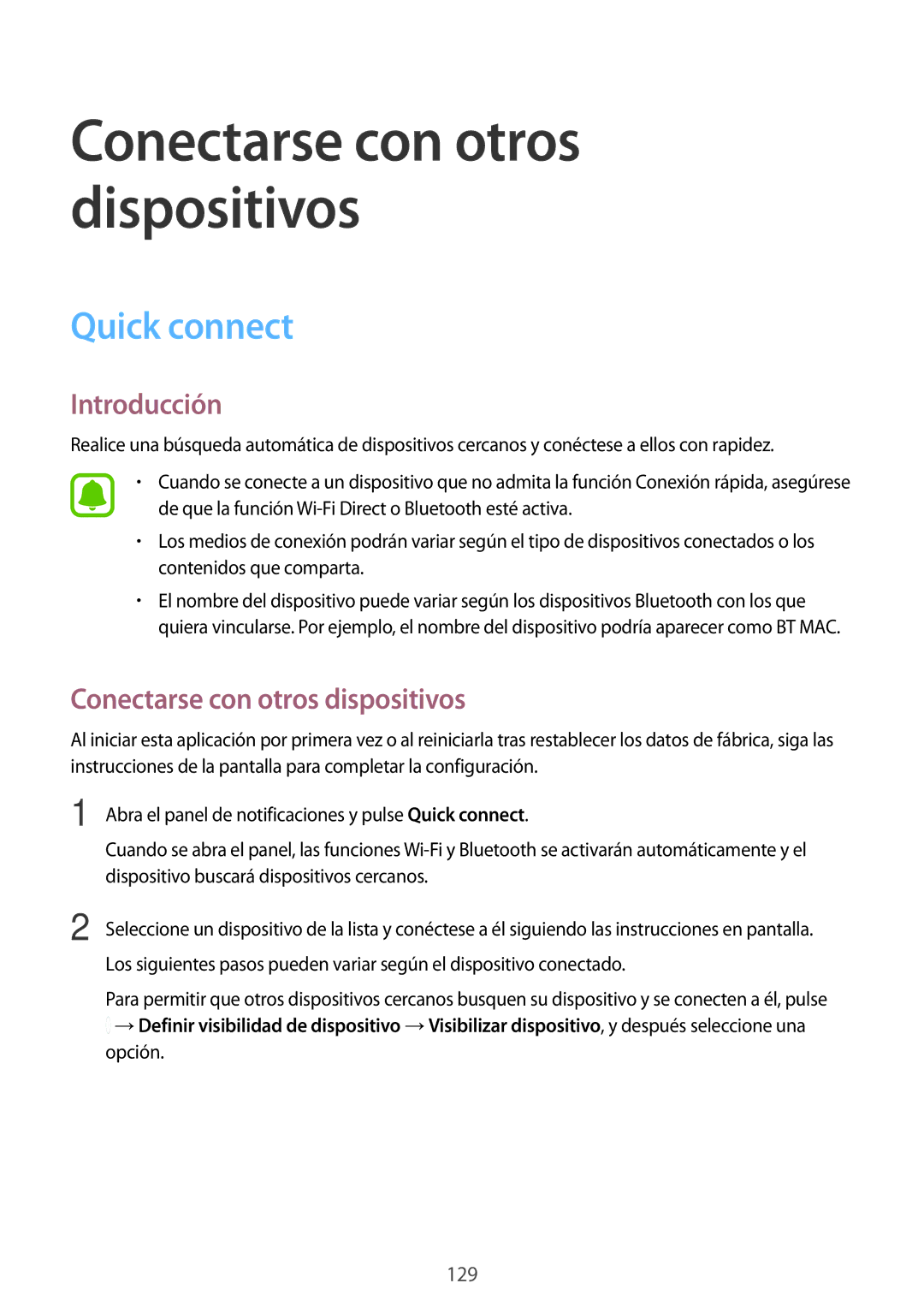 Samsung SM-N910FZIEPHE manual Quick connect, Conectarse con otros dispositivos 